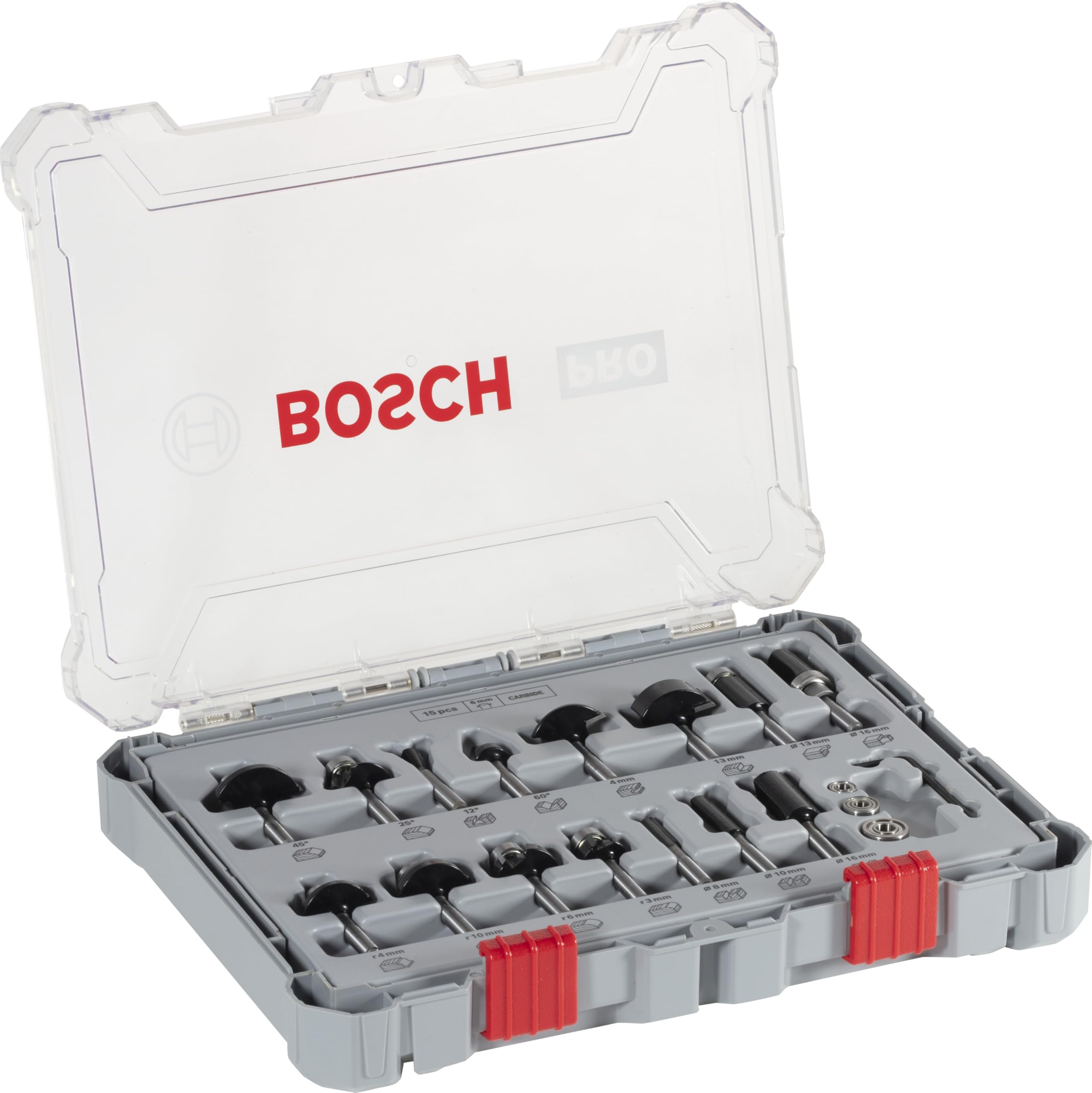 Bosch Fraises PRO Kit 15 Fraises Mixtes Bois 6 mm