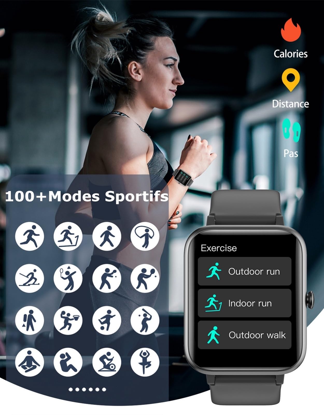 GRV montre connectée sport noire cardio GPS