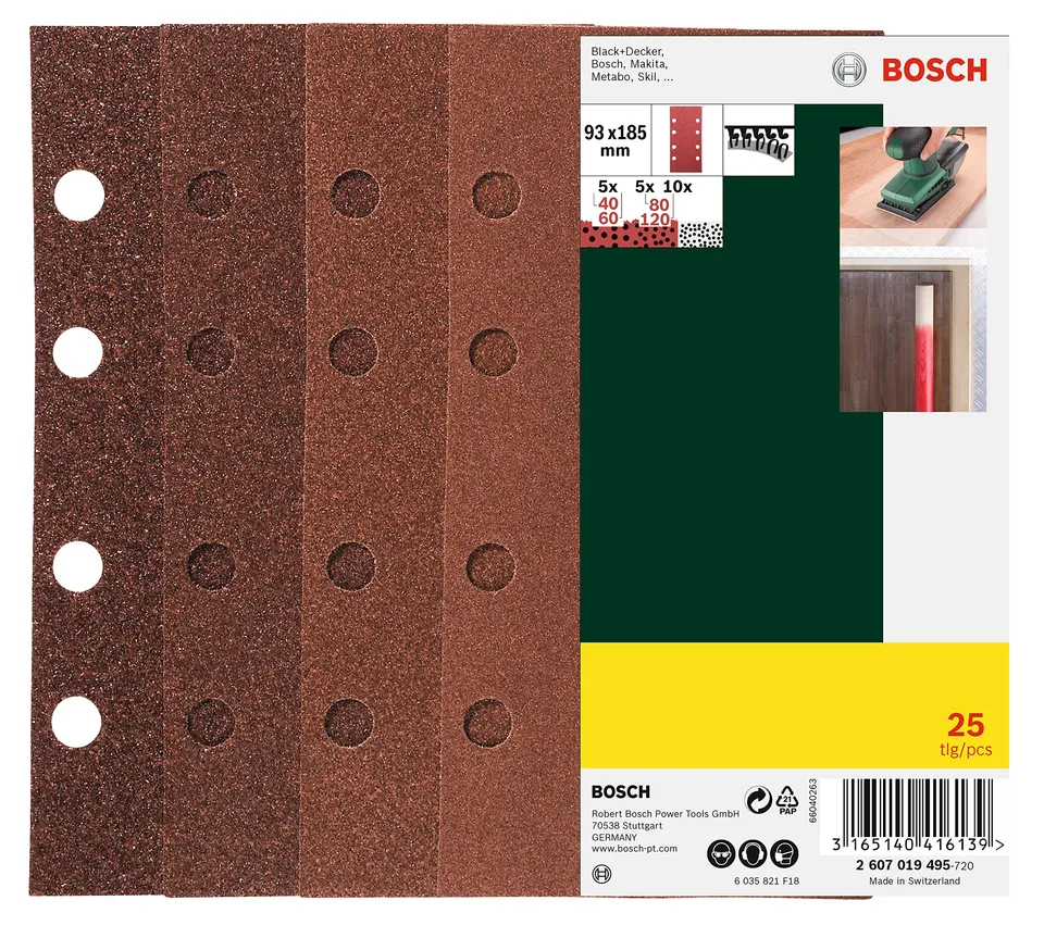 Bosch Abrasifs 25 disques abrasifs 93x185 mm grain 40-120
