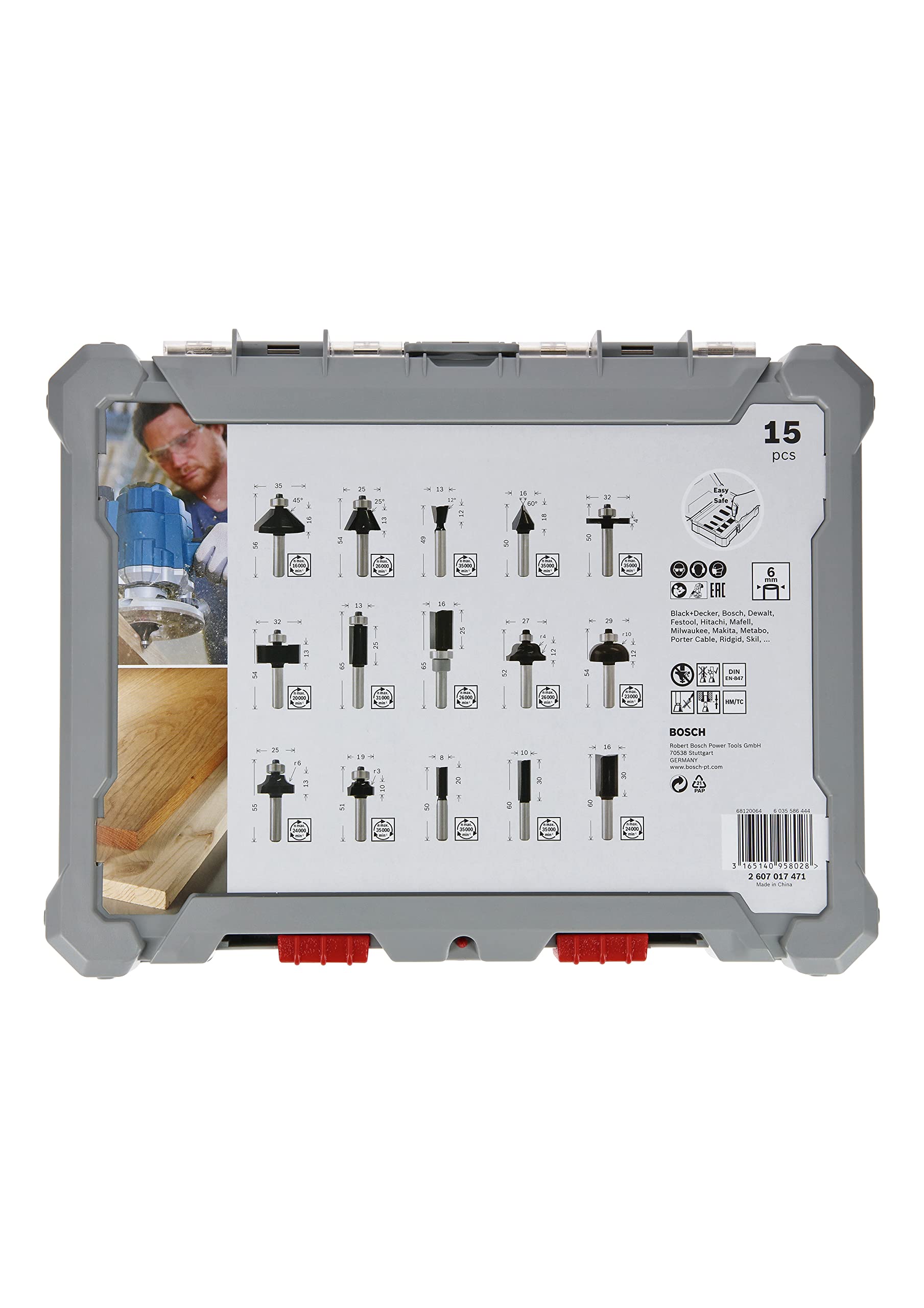 Bosch Fraises PRO Kit 15 Fraises Mixtes Bois 6 mm