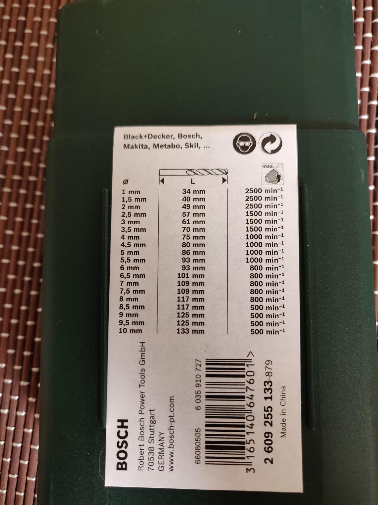 Bosch set 19 forets HSS-Cobalt 1-10 mm métal