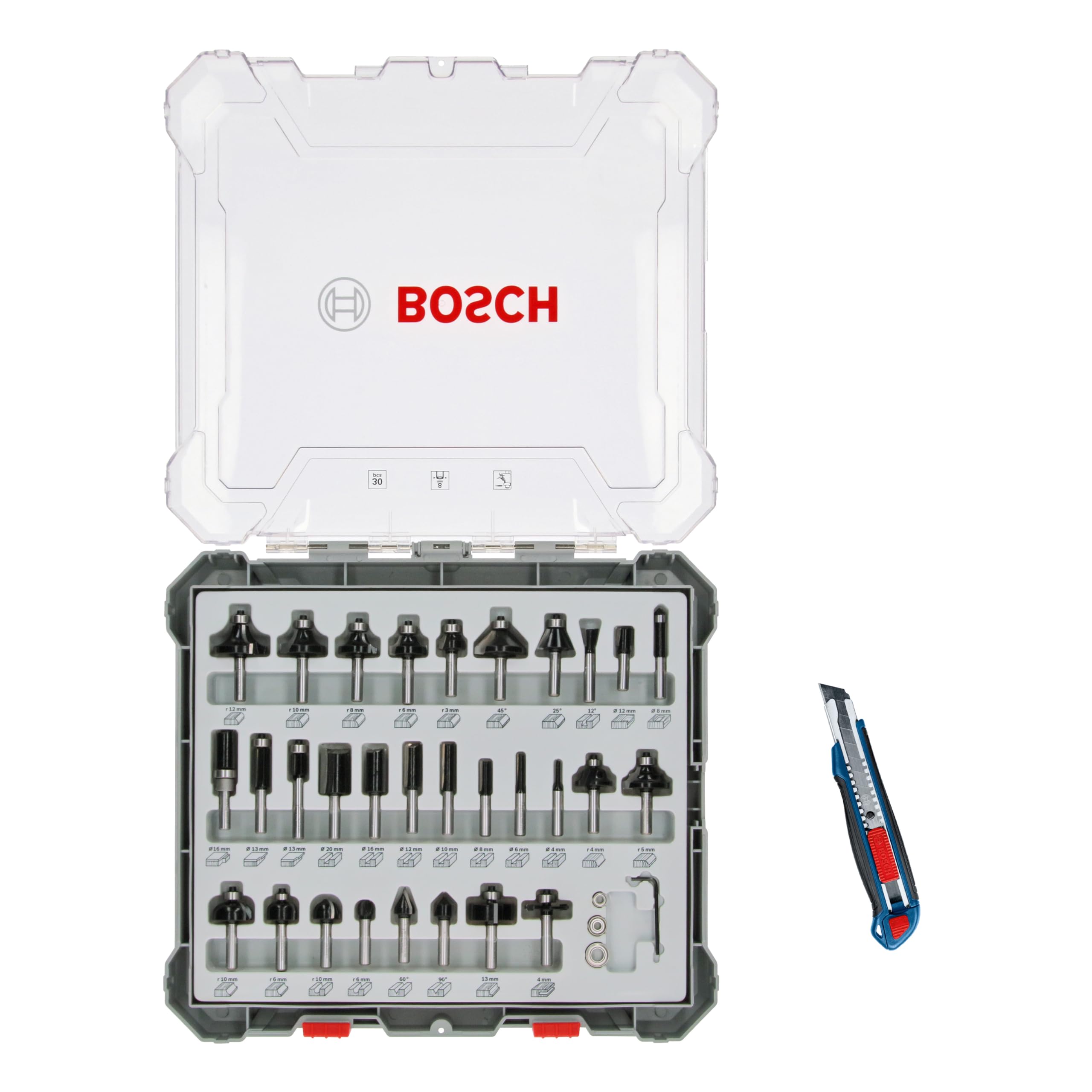 Bosch coffret fraises défonceuse 30 pcs queue 8 mm bois