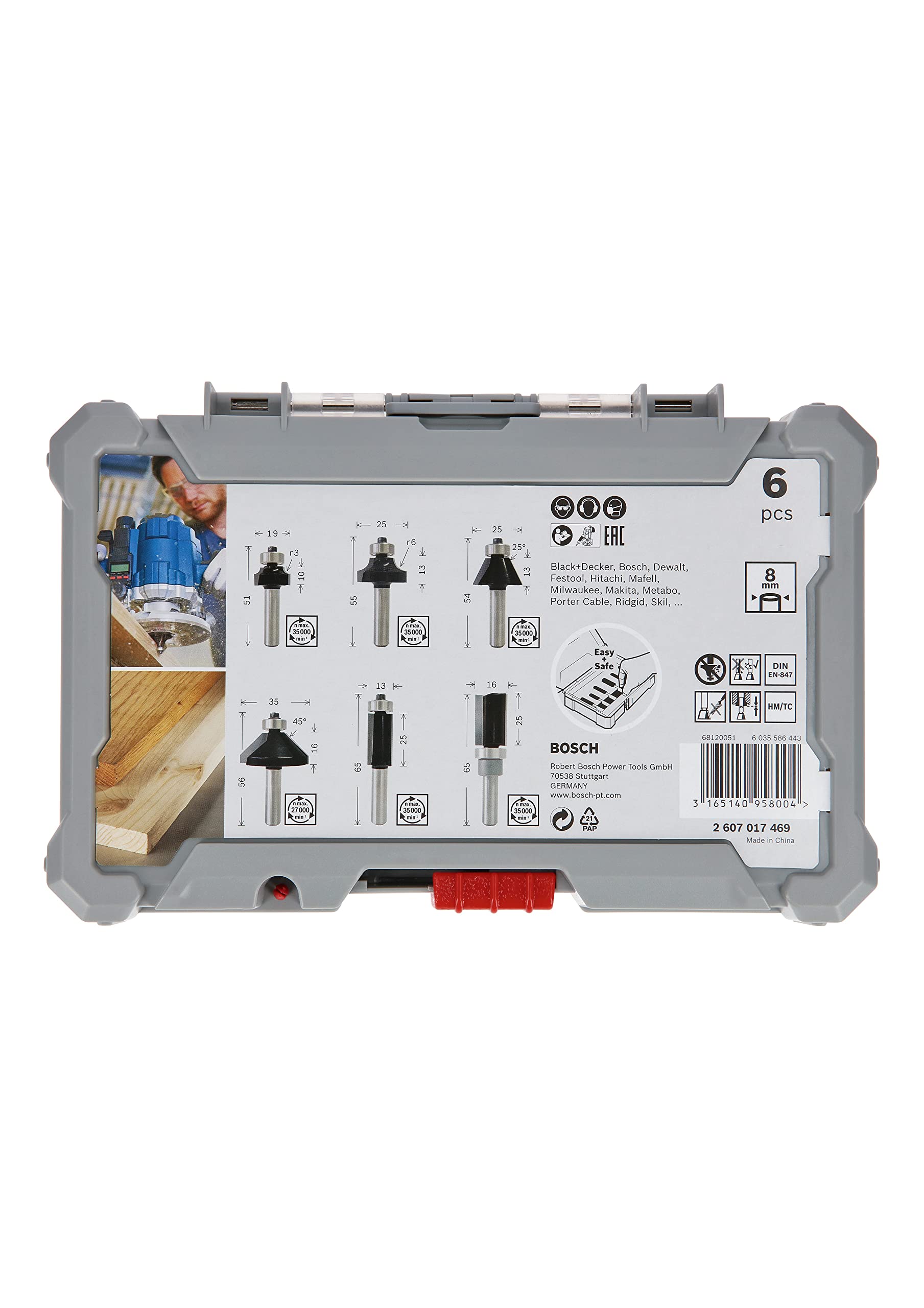 Bosch PRO kit fraises à araser 6 pcs 8 mm