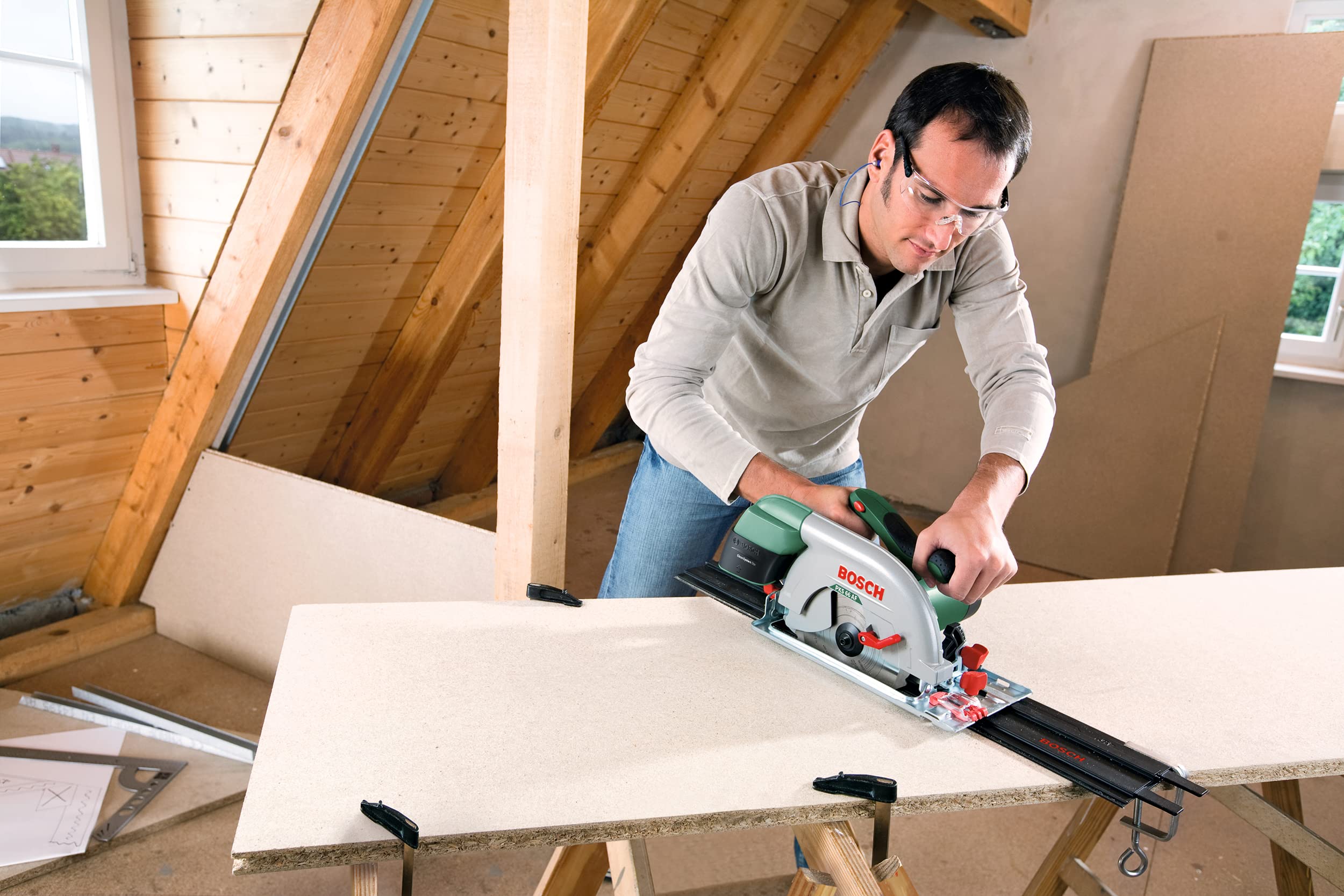 Bosch rails guidage 2x350 mm pinces pour PKS 55A/66A