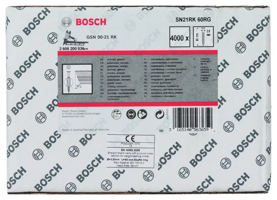 Bosch PRO SN21FH RG Clous en bande 60 mm 4000x tête pleine