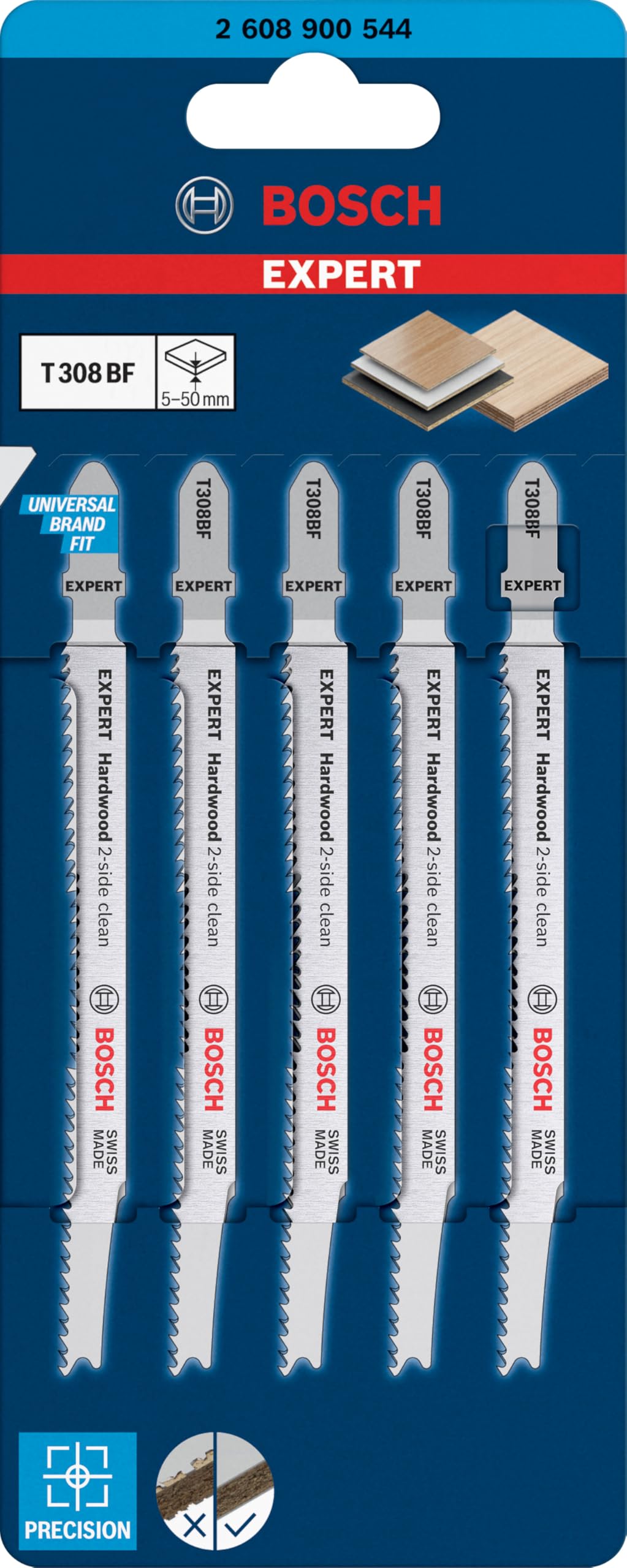 Bosch Expert Lame Scie Sauteuse T308BF Bois Dur x5
