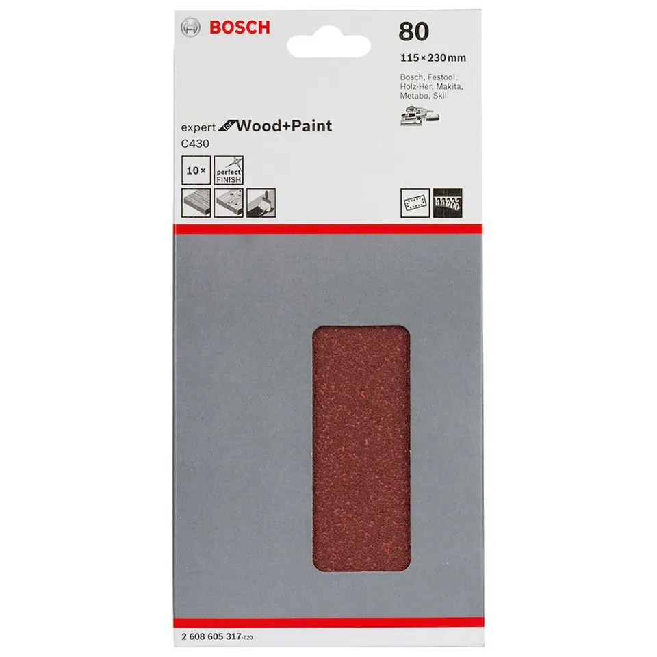 Bosch C430 feuilles abrasives 115x230 grain 80 x10