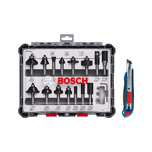 Bosch Set 15 fraises bois carbure queue 8 mm
