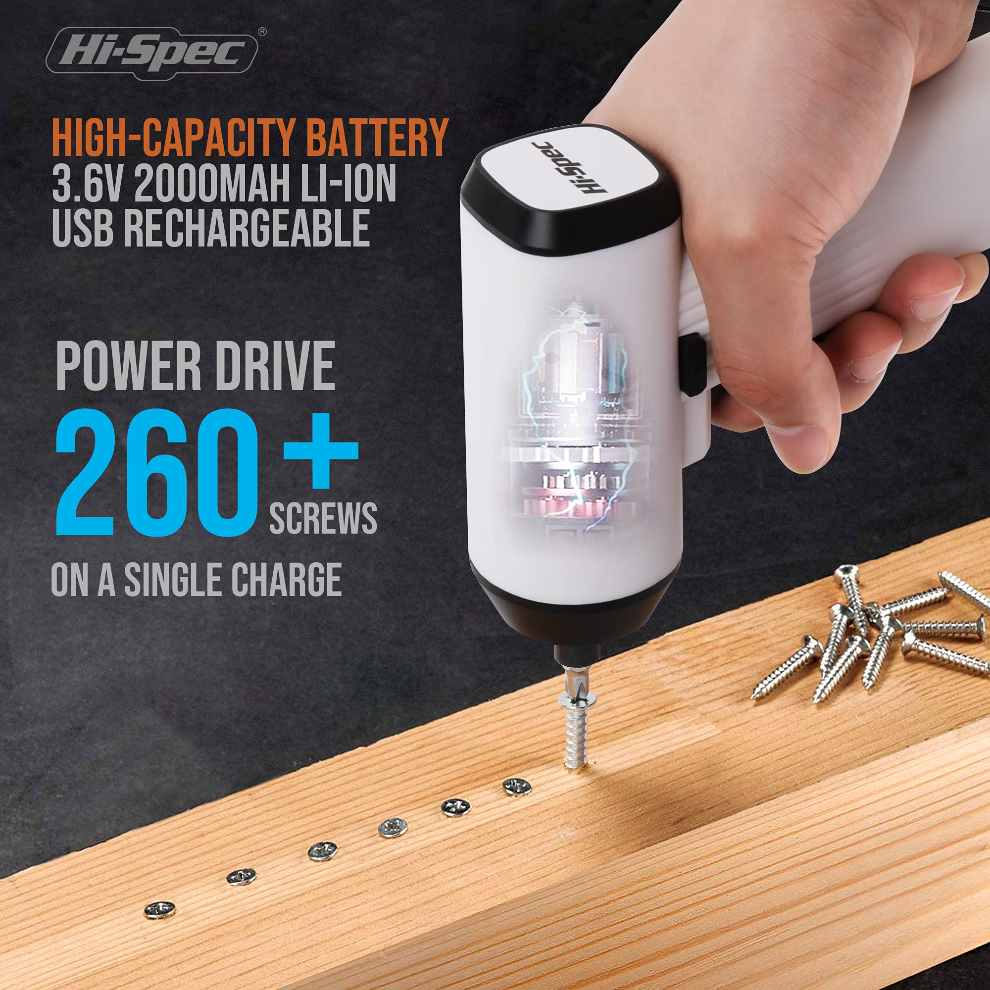 Hi-Spec visseuse sans fil 3,6V 33 embouts USB housse