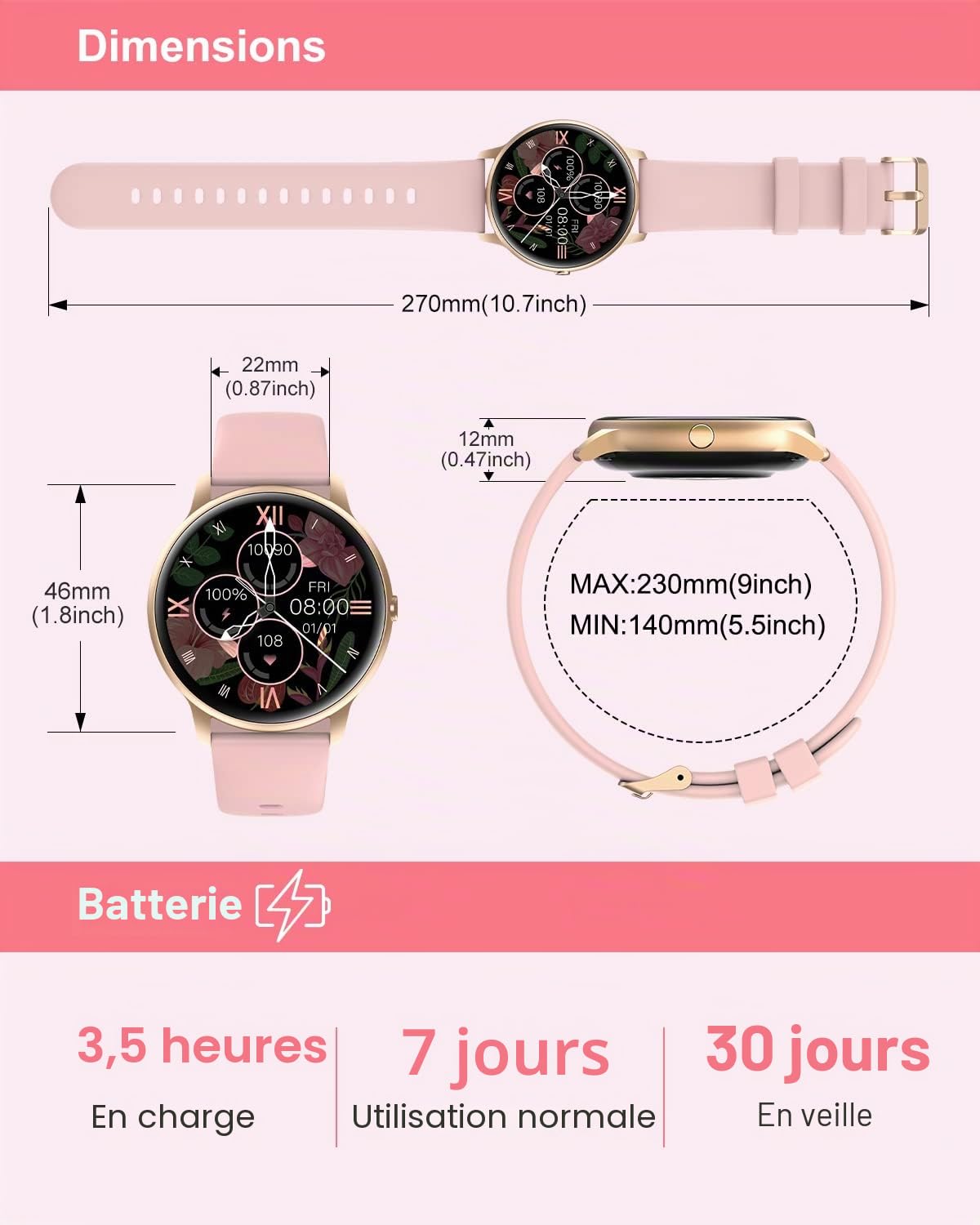 GRV Montres connectées smartwatch sport cardio 1,28" 