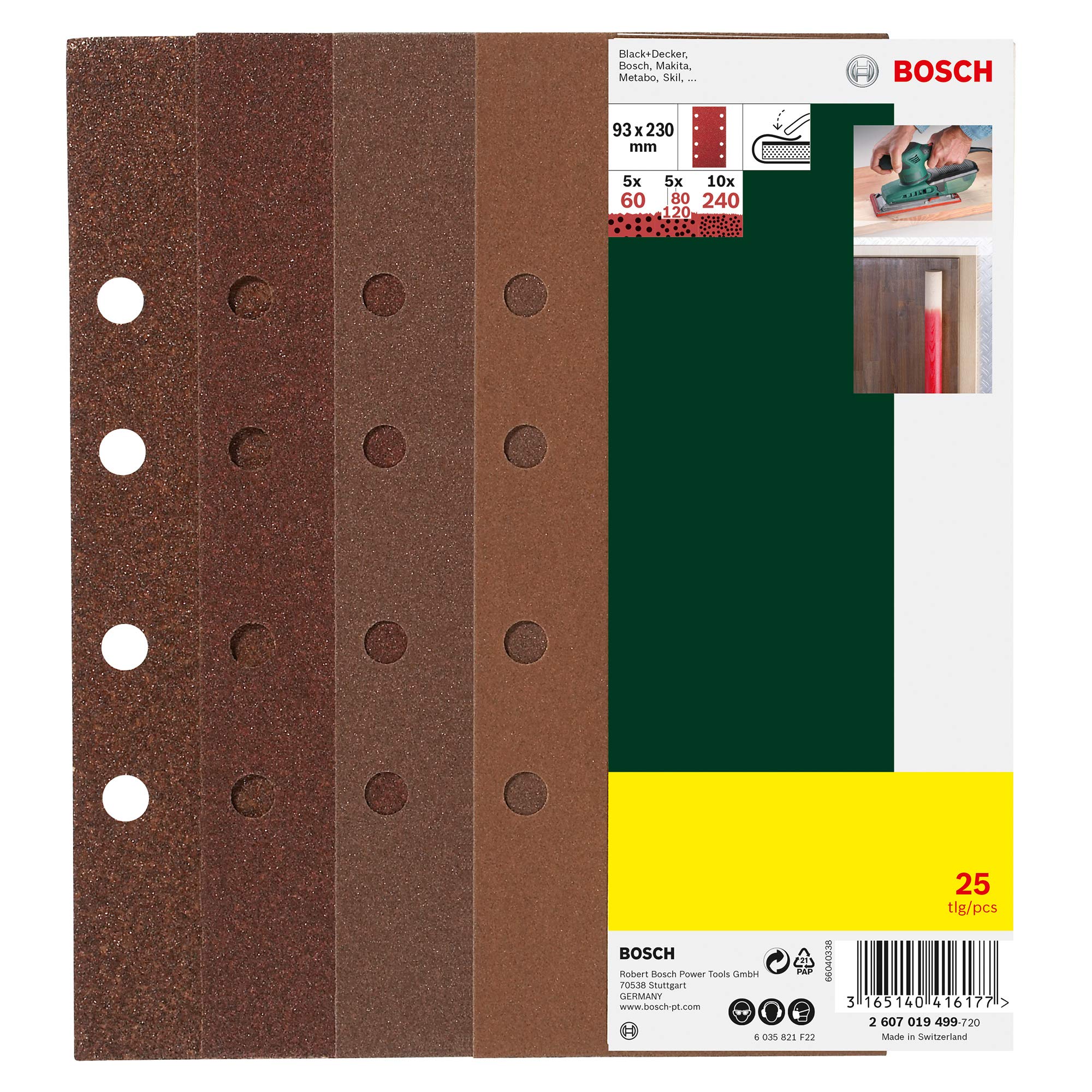 Bosch Abrasifs 25 feuilles 93x230 mm 8 trous grain 60-240