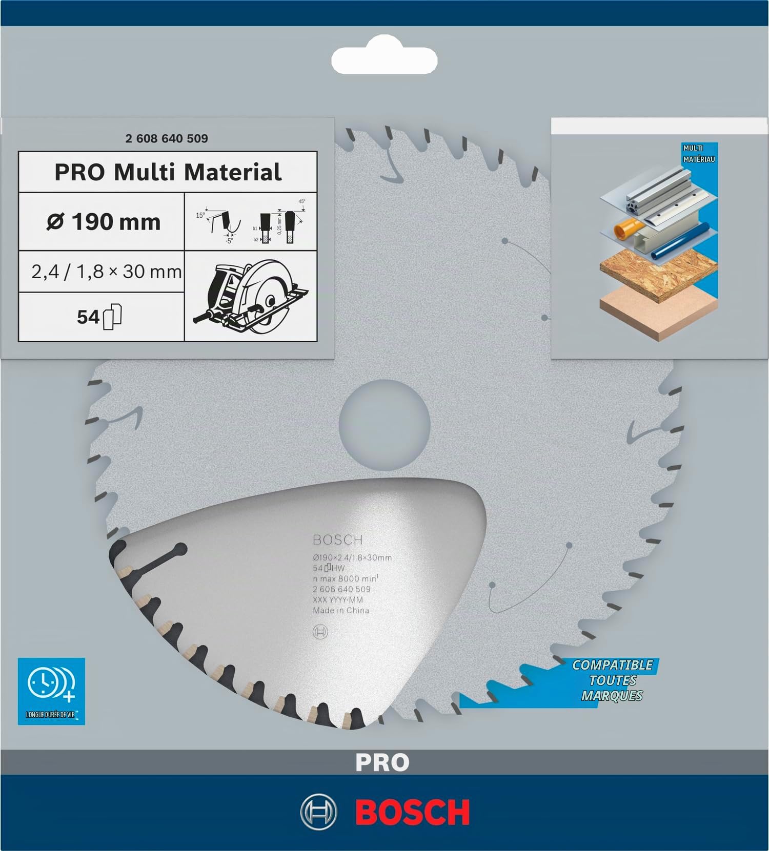 Bosch PRO Multi Material lame circulaire 190x30 mm alu plastique