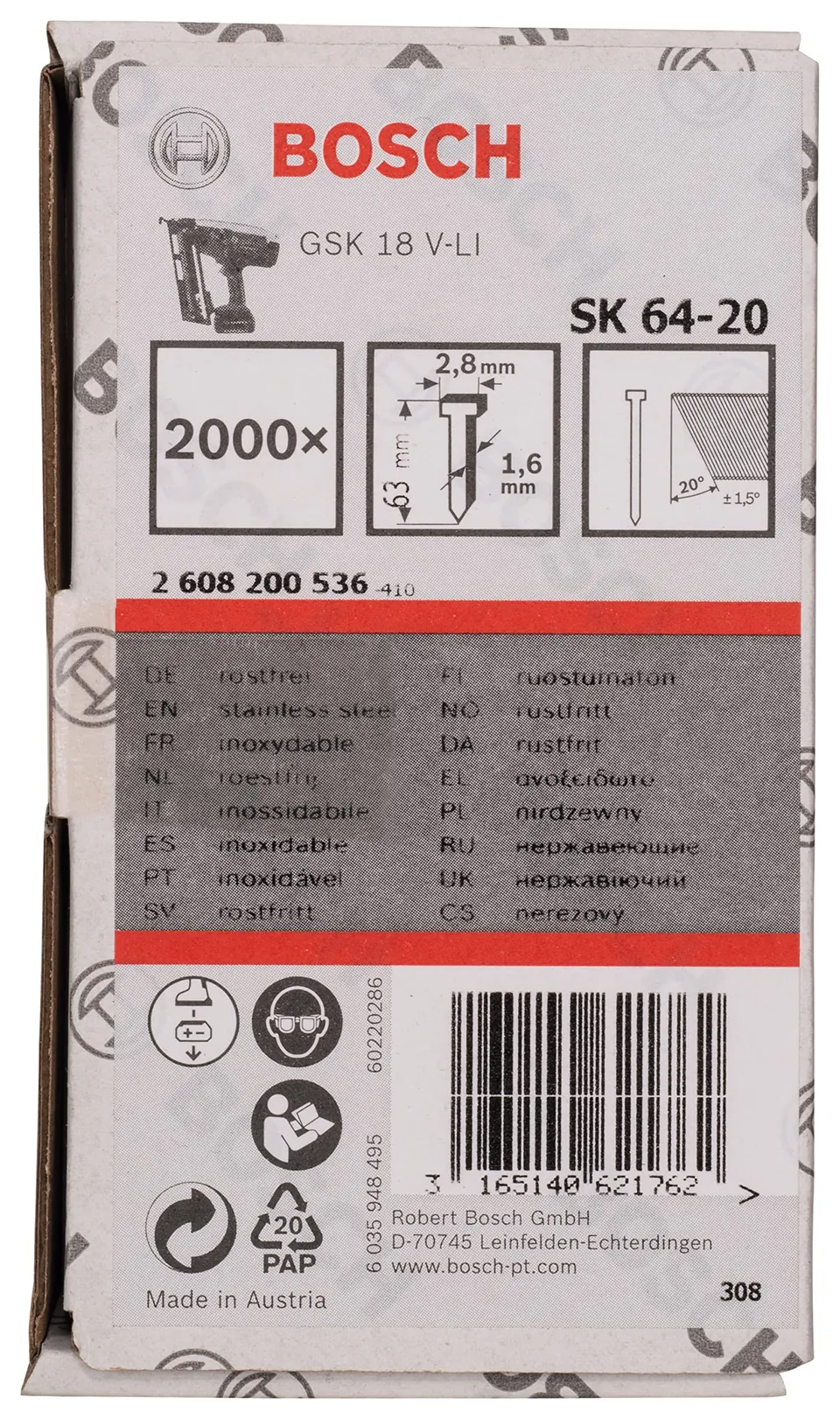 Bosch PRO FN16-20 clous finition 2000 pcs galvanisé