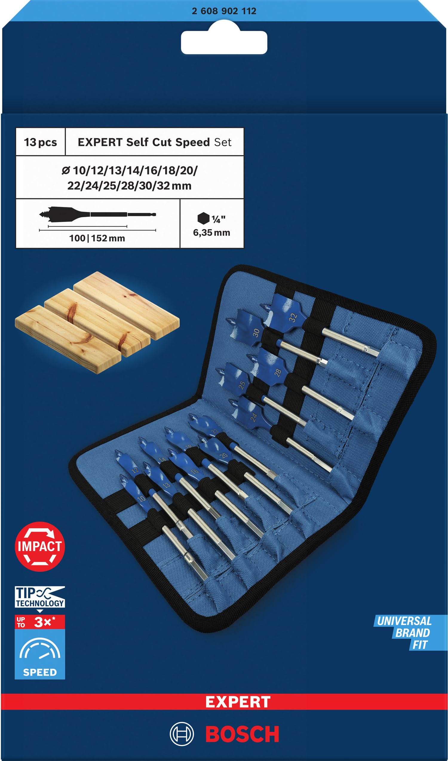 Bosch EXPERT Coffret 13 Mèches Plates Self Cut Speed Bois