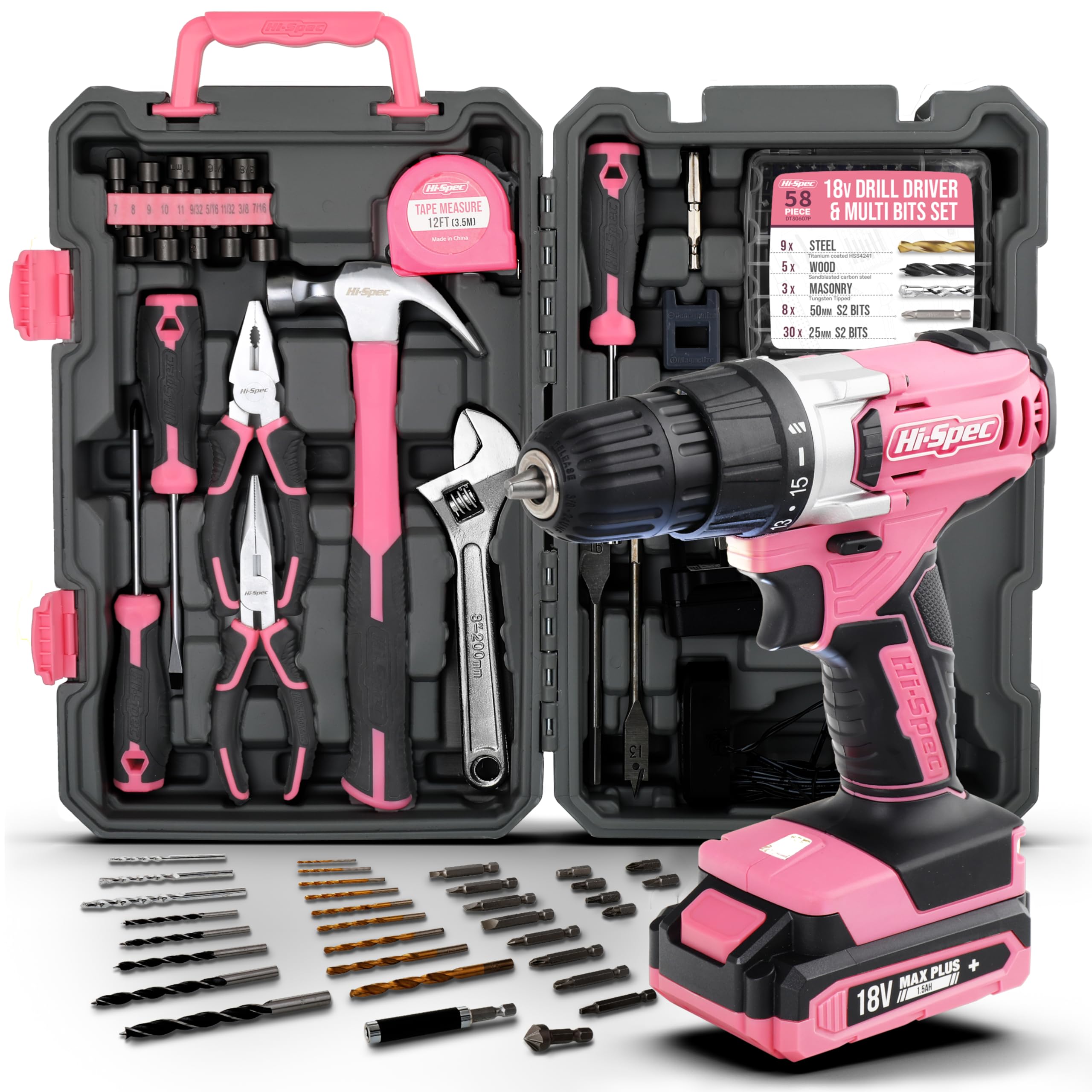 Hi-Spec Drill Drivers perceuse 8V rouge 58 pièces