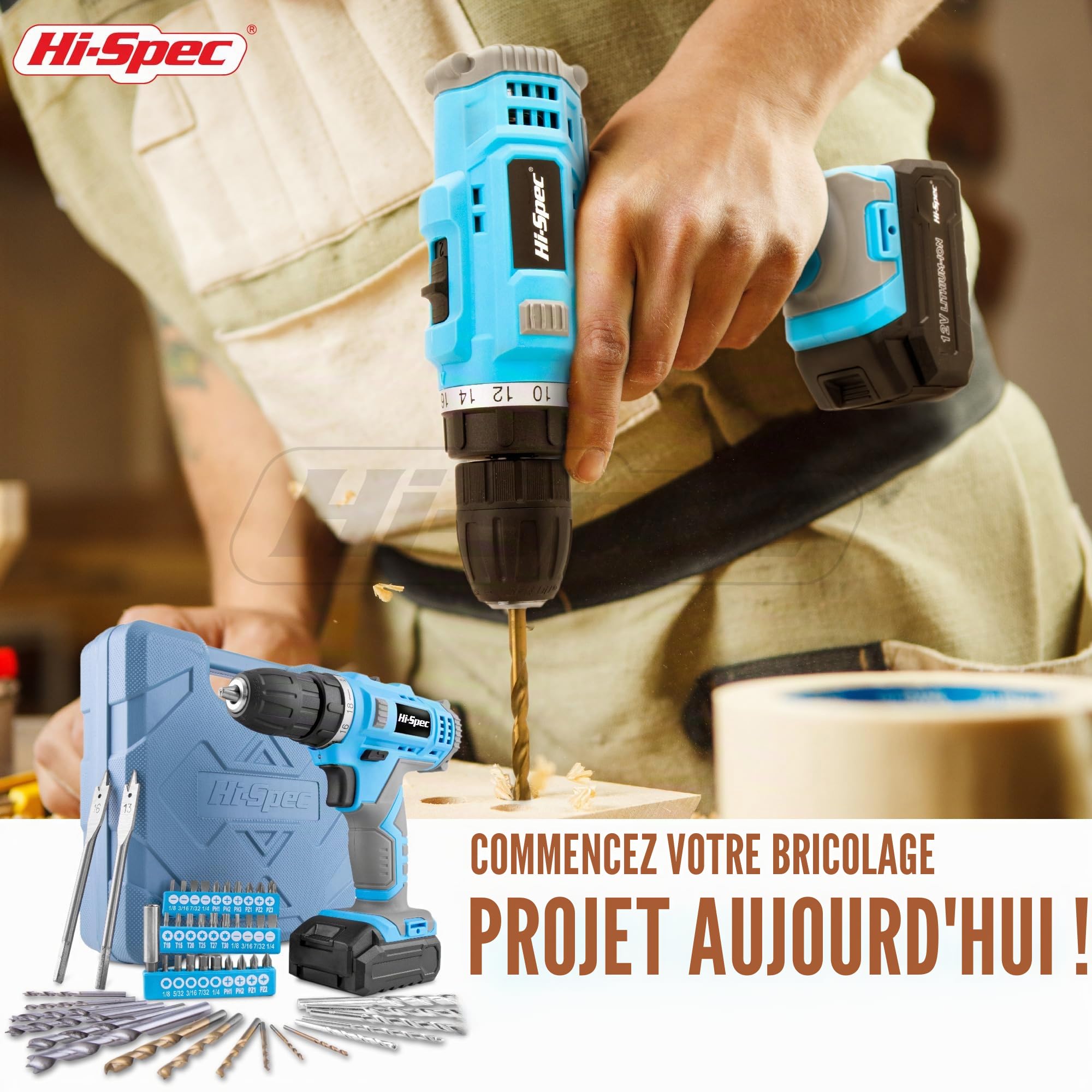 Hi-Spec Drill Drivers perceuse 12V bleue 50 pièces