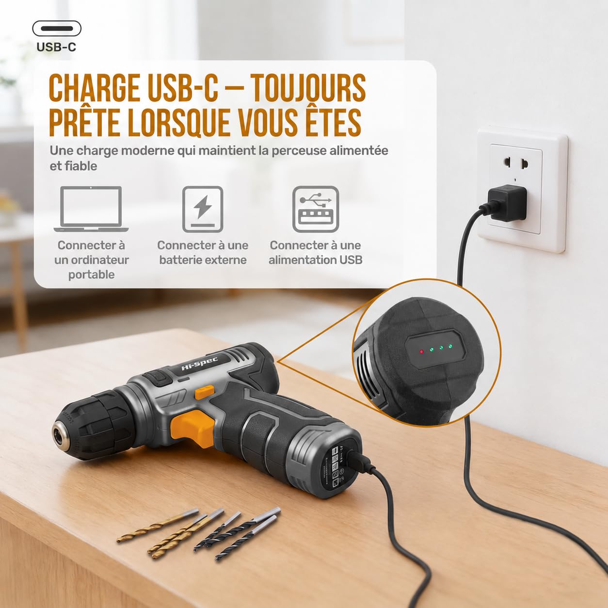 Hi-Spec Kit Outils 130 Pièces Perceuse 8V Gris