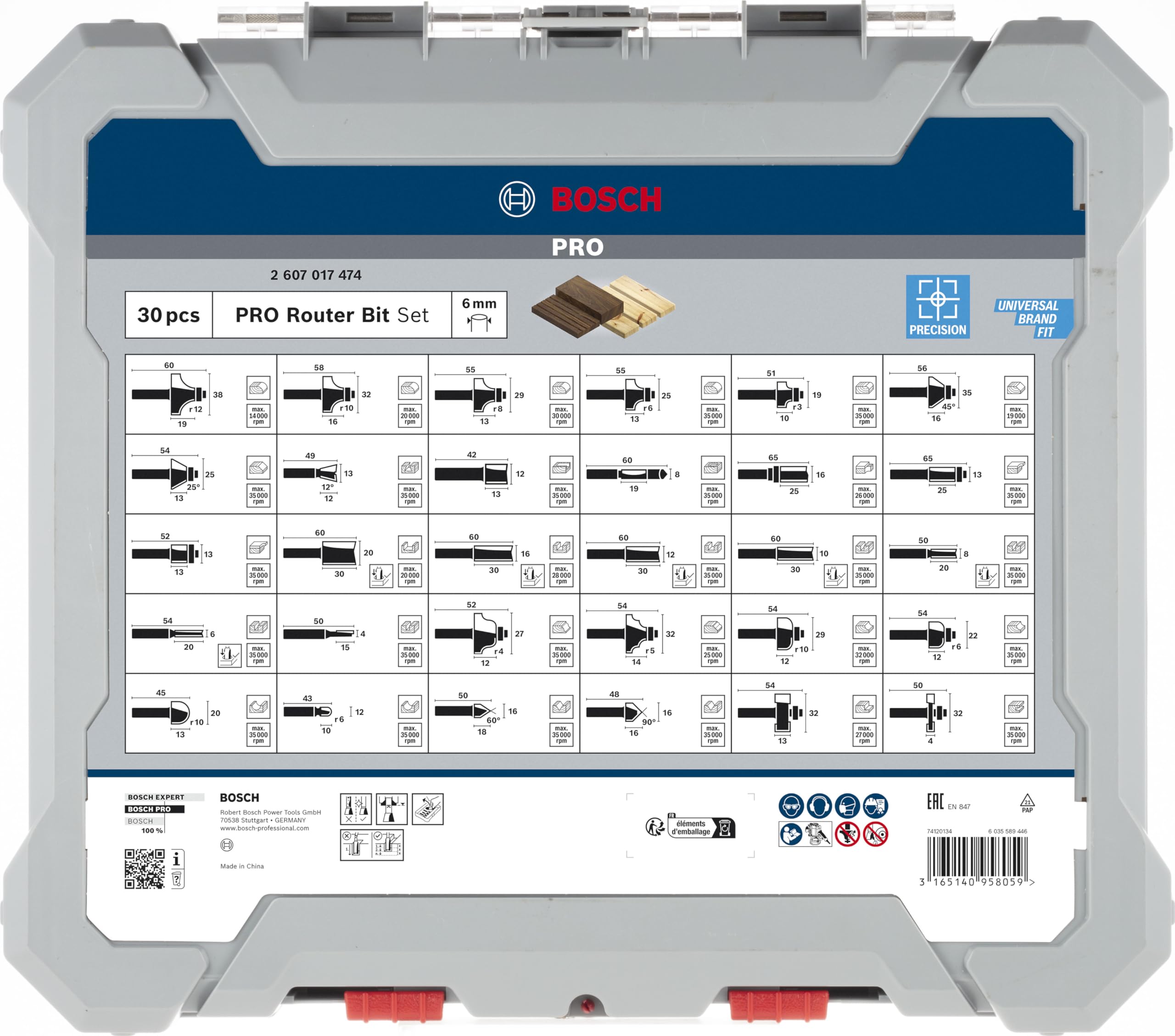 Bosch PRO kit fraises mixtes 30 pièces queue 6 mm bois