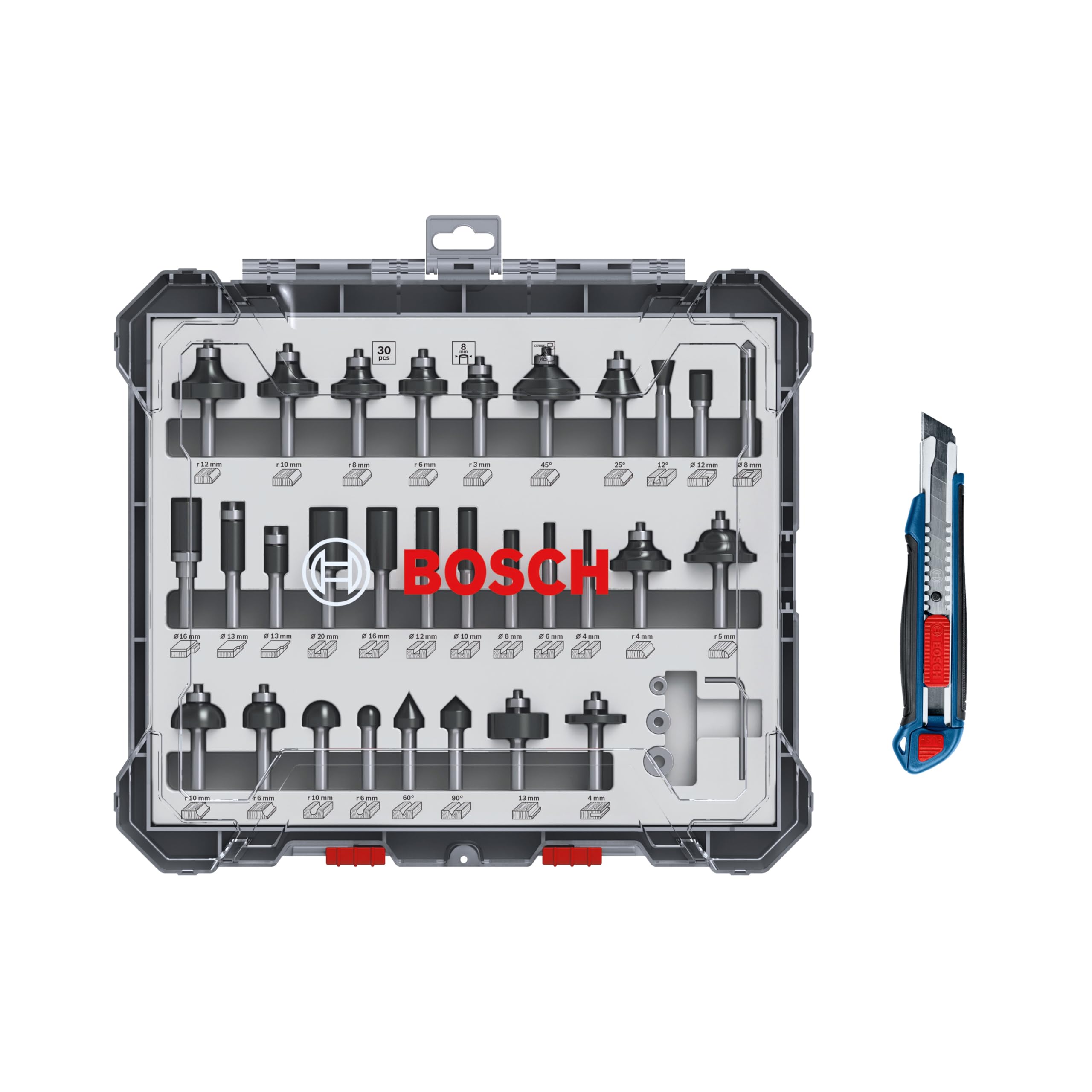 Bosch coffret fraises défonceuse 30 pcs queue 8 mm bois