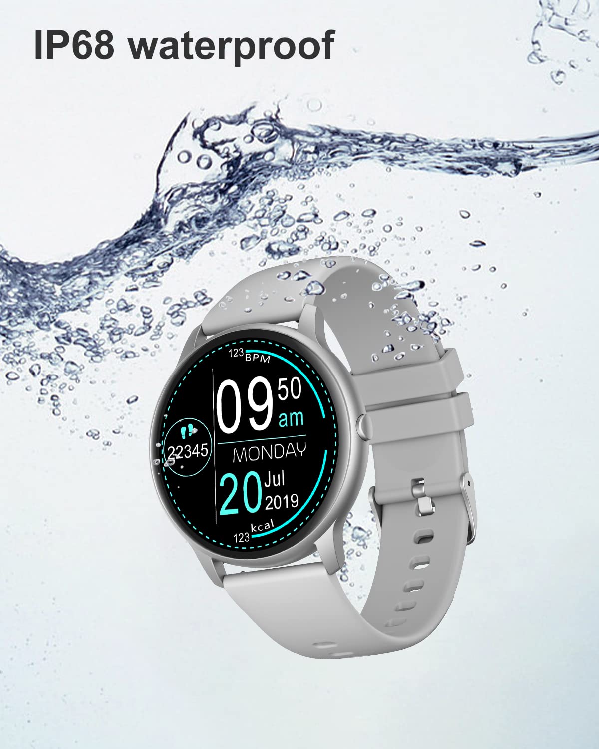 GRV Montre Connectée Smartwatch Gris + Cardio 13 Modes