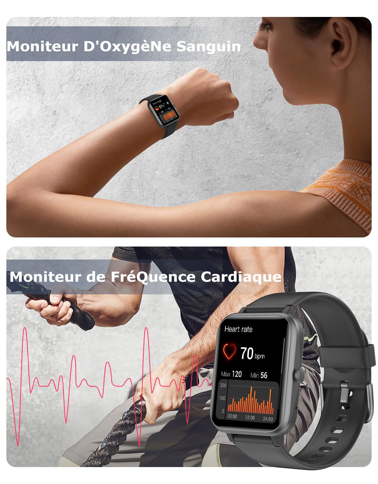 GRV montre connectée sport noire cardio GPS