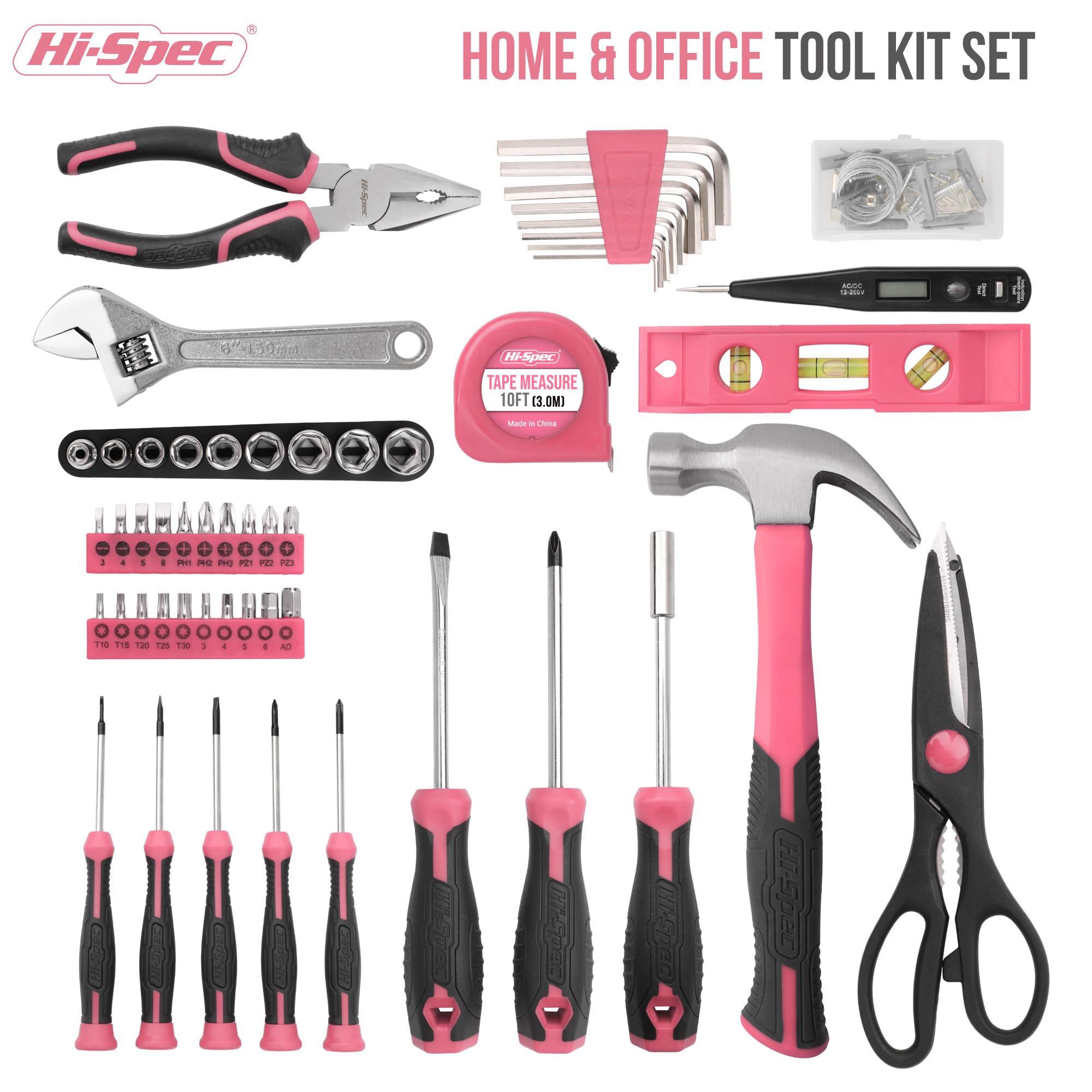 Hi-Spec Tool Kits mallette à outils 56 pièces rose marteau