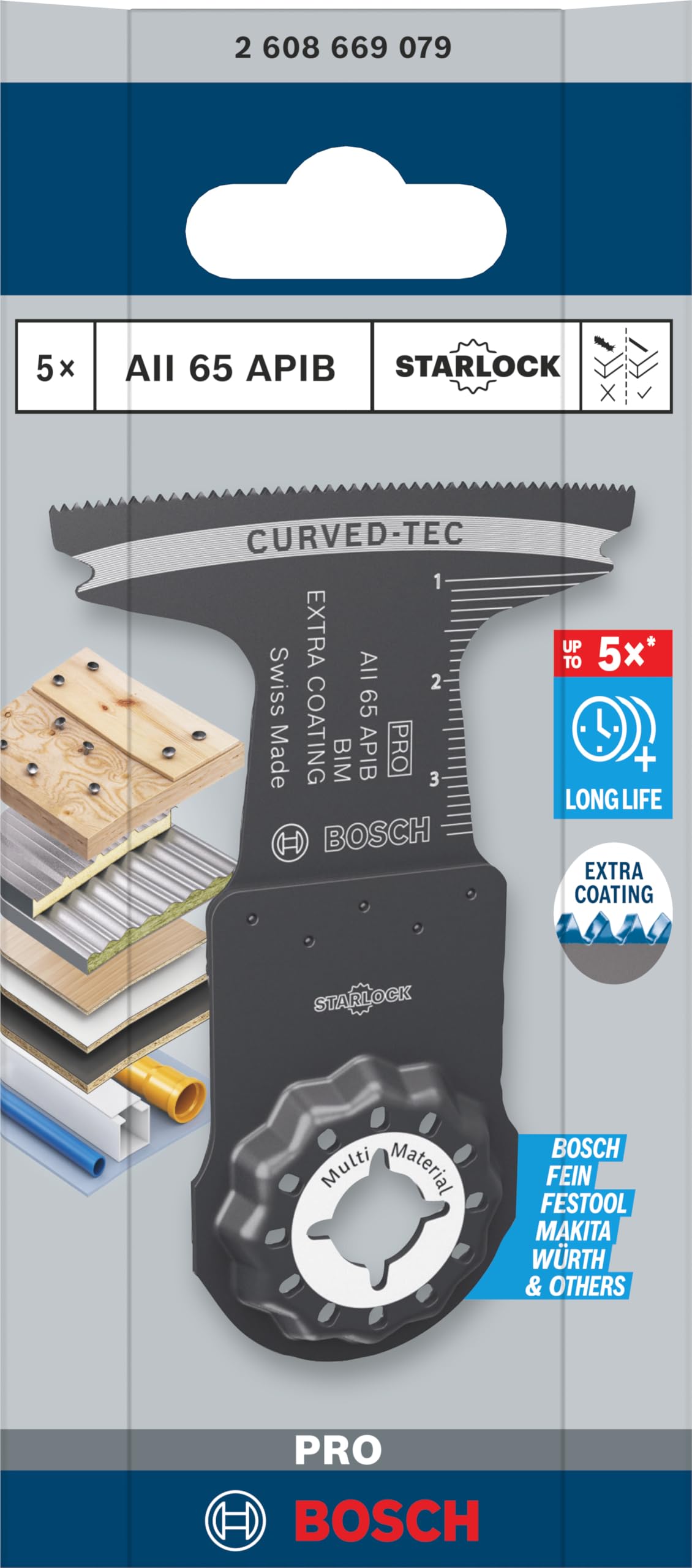 Bosch PRO AII 65 APIB lame outil multifonction 5 pcs bois métal