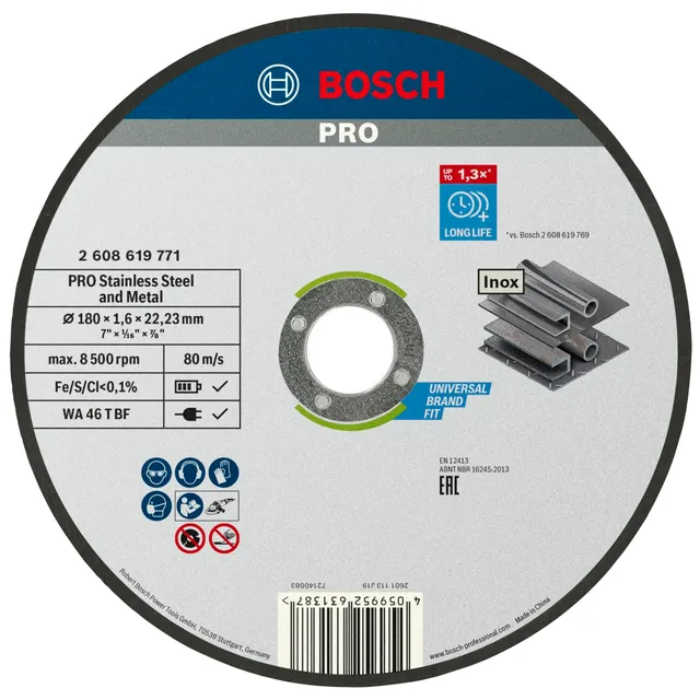Bosch PRO 2608619771 disque à tronçonner 180x1,6 mm inox