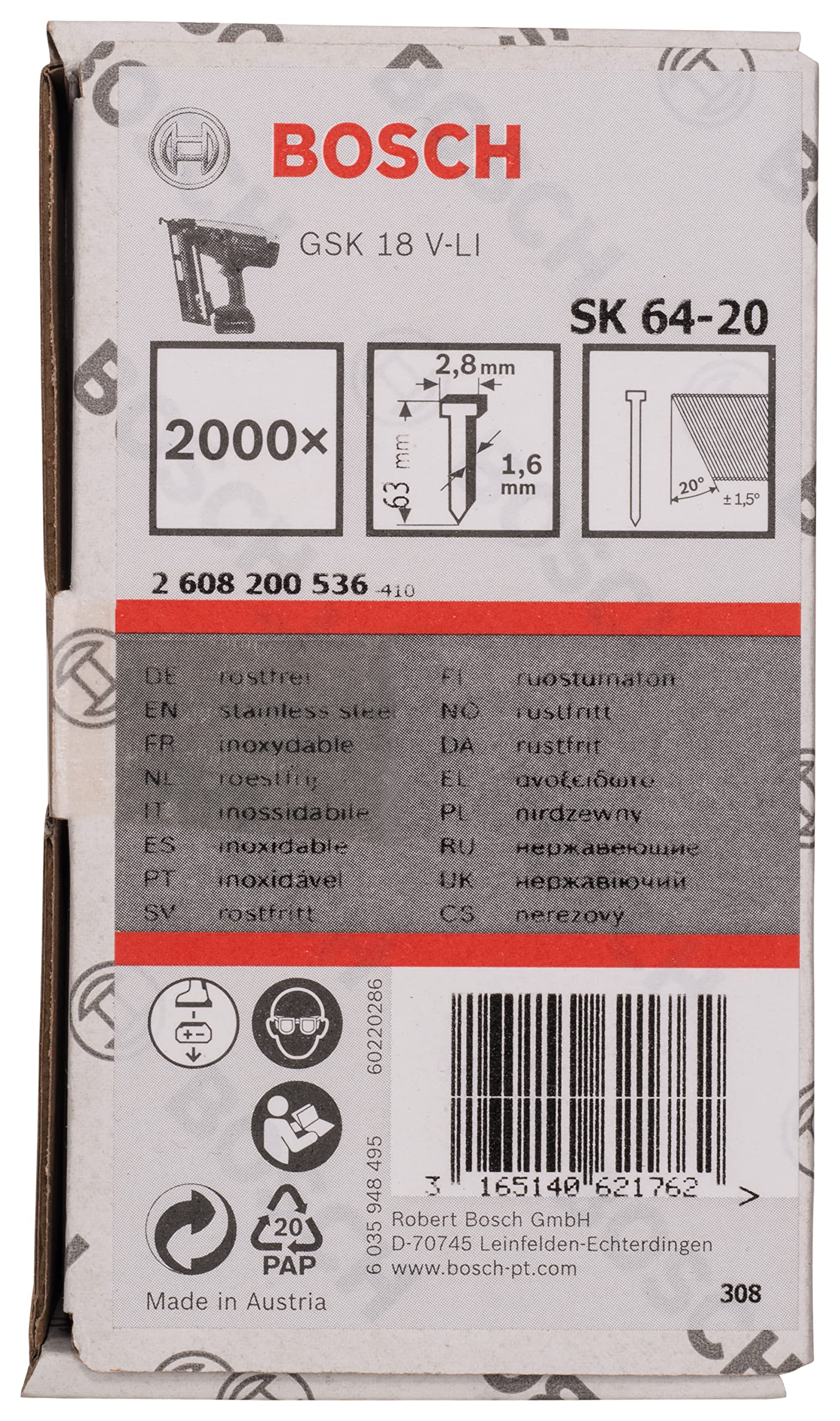 Bosch PRO FN16-20 clous finition 2000 pcs galvanisé