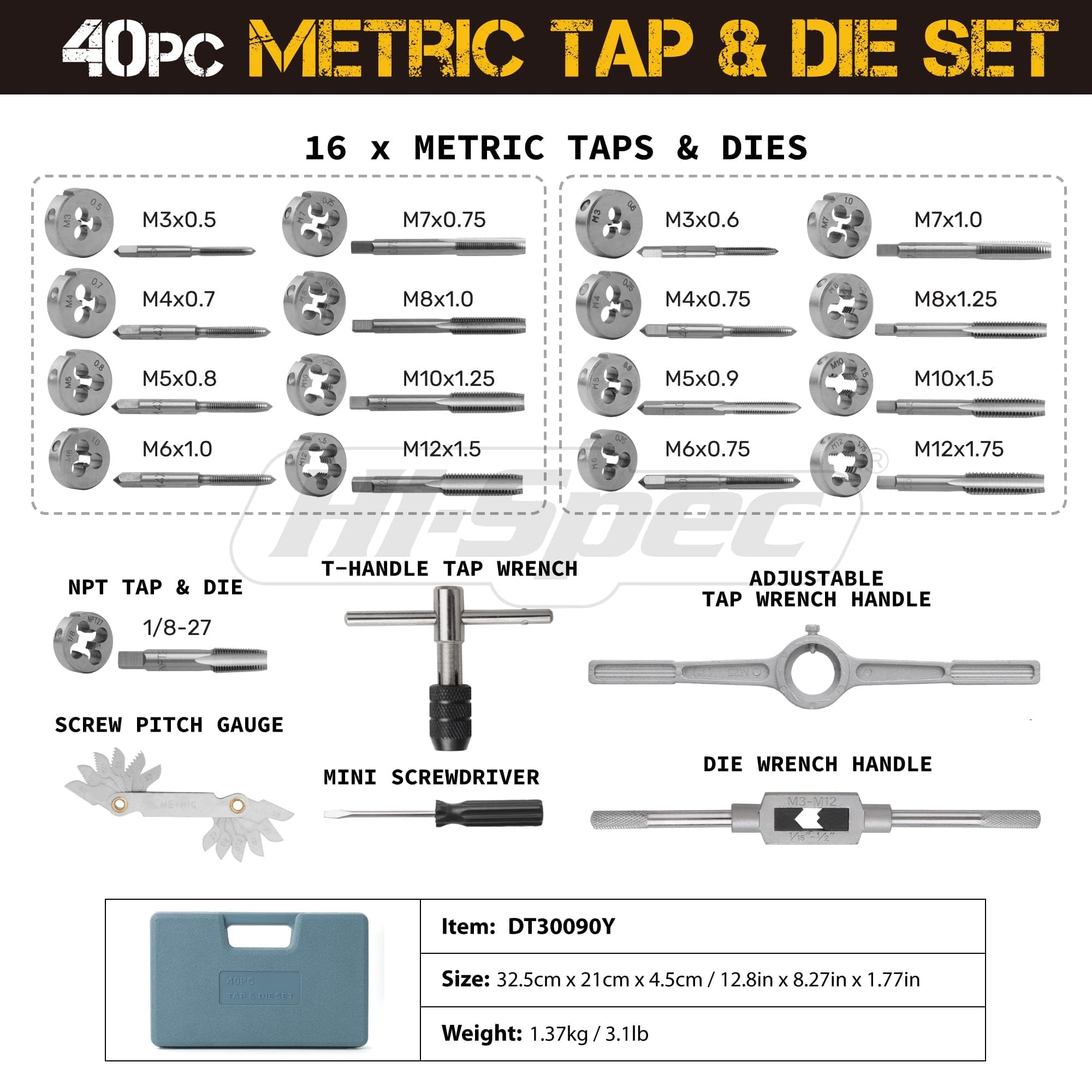 Hi-Spec Coffret Tarauds Filières 40 Pièces M3-M12