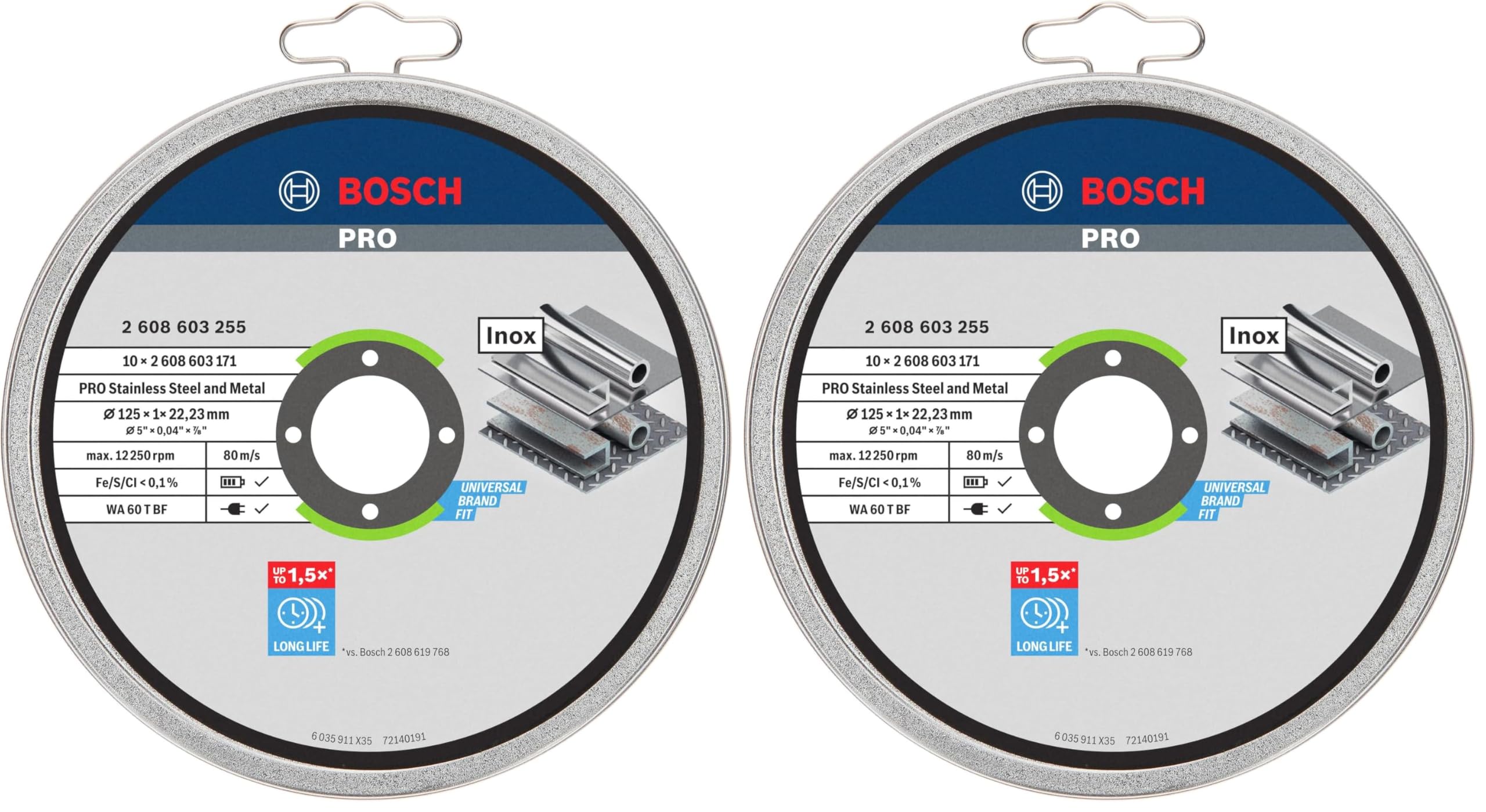 Bosch 10 Disques Tronçonner Inox Ø 125 mm Meuleuse