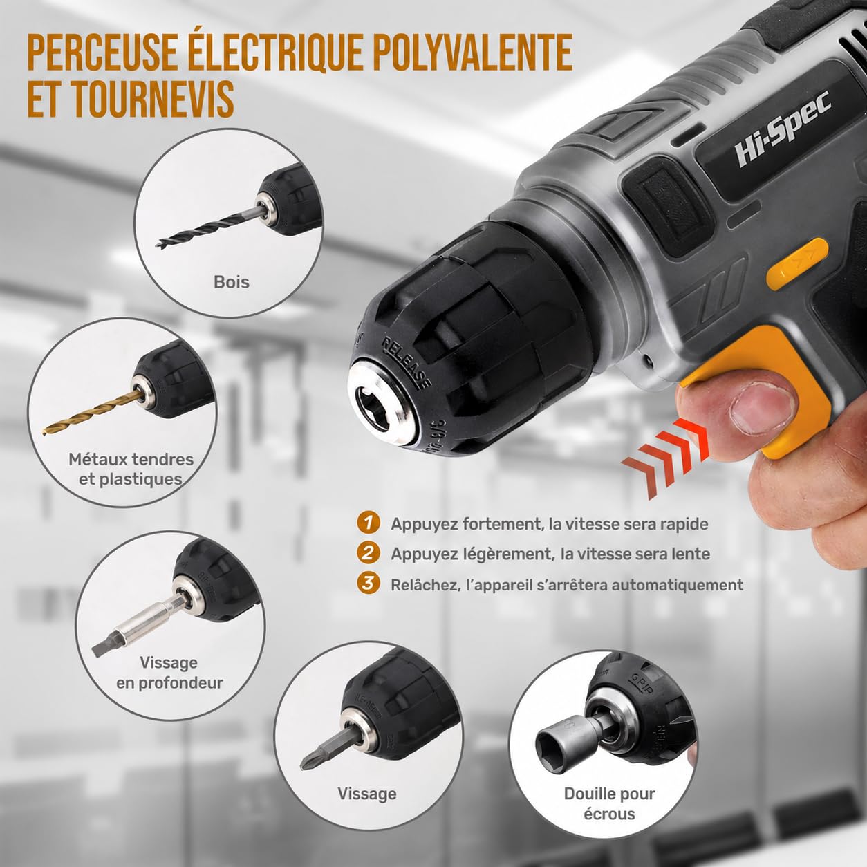 Hi-Spec Kit Outils 130 Pièces Perceuse 8V Gris
