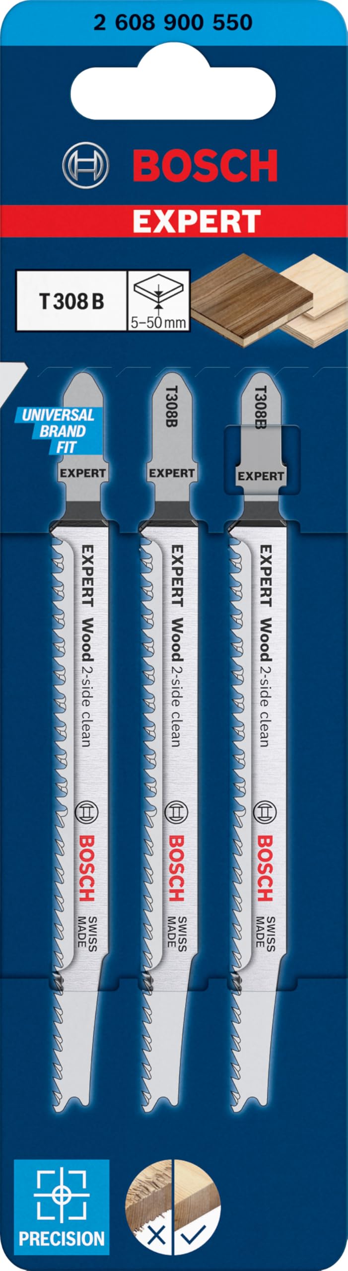 Bosch T308B Expert Lame Scie Sauteuse Bois x3 Sans Éclat