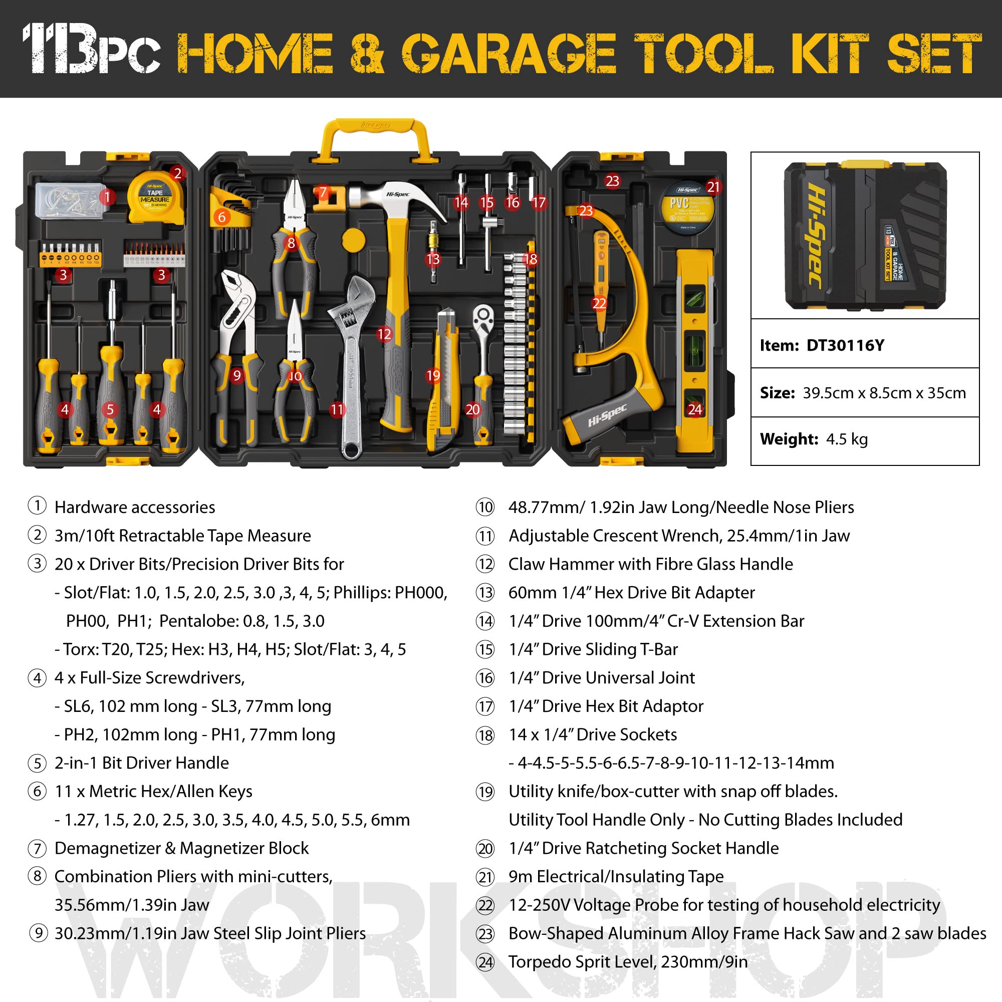 Hi-Spec Tool Kits coffret outils 113 pièces maison