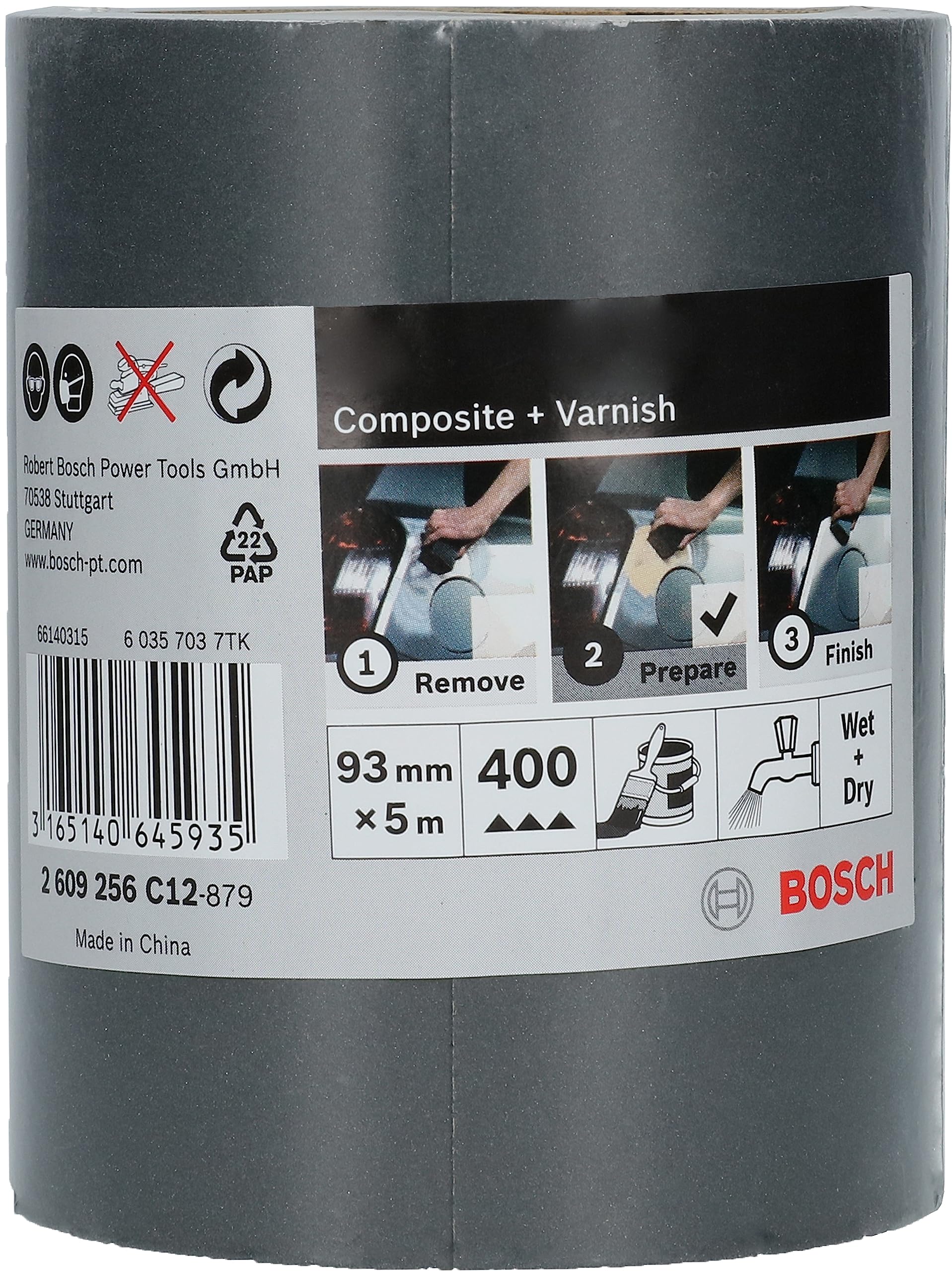 Bosch Rouleau abrasif SiC 93 mm x 5 m P400 résistant eau