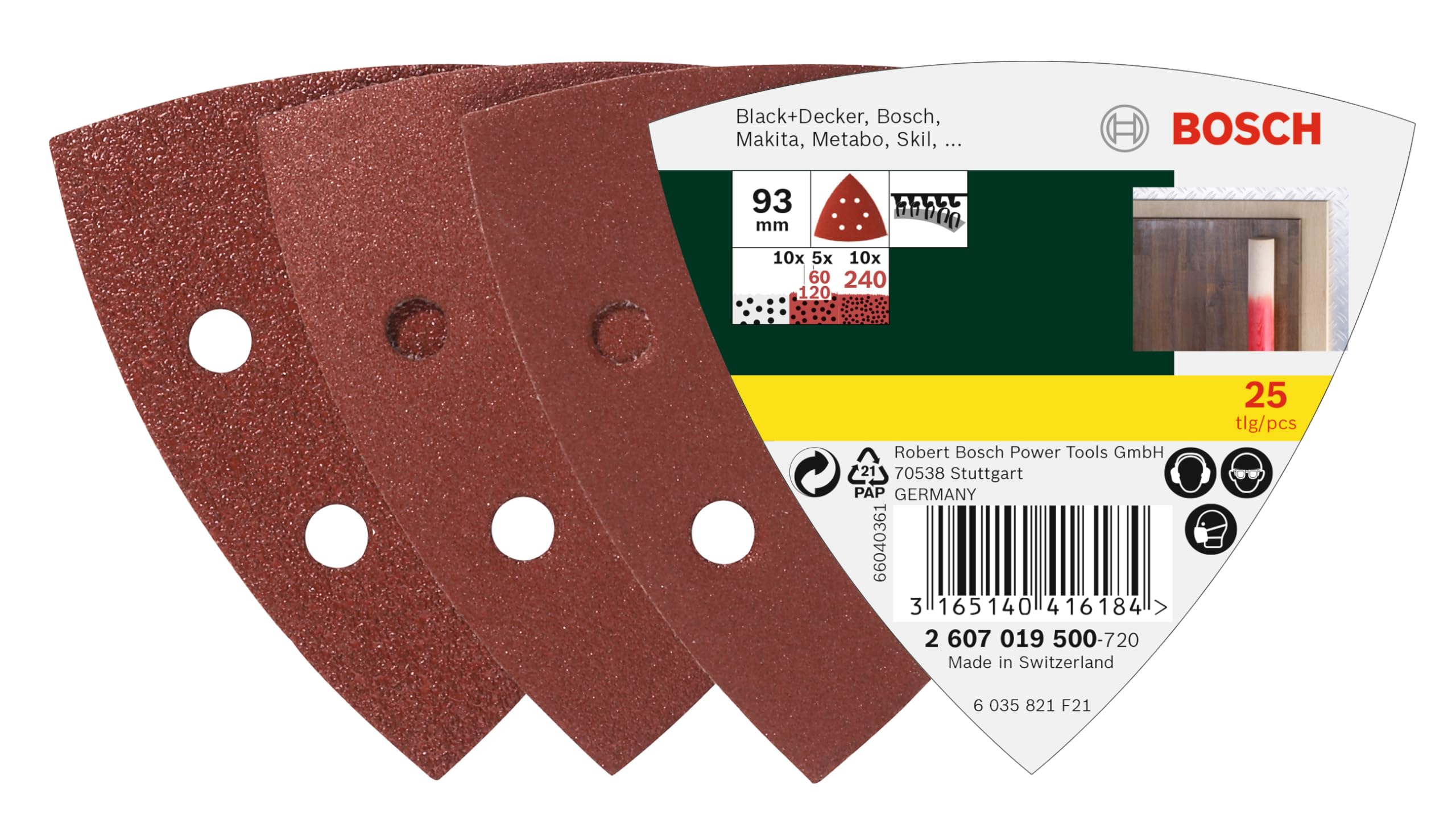 Bosch Abrasifs 2607019500 feuilles abrasives Delta grain 60-240 lot 25