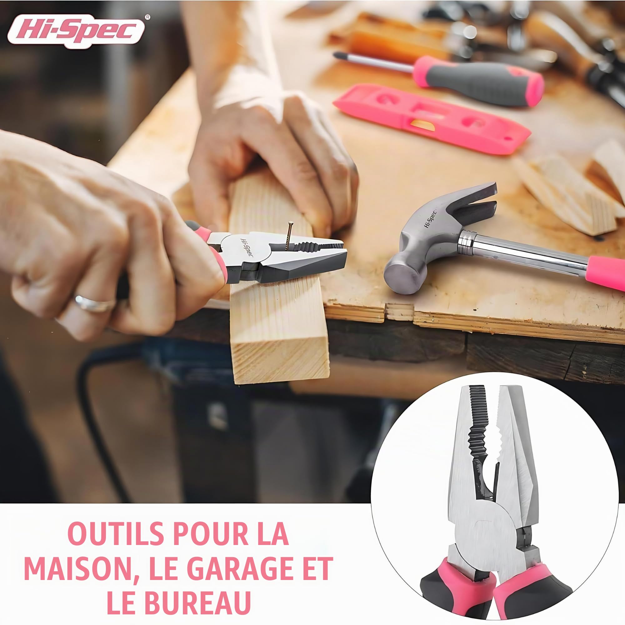 Hi-Spec Kit Outils Maison Rose 42 Pièces Mallette