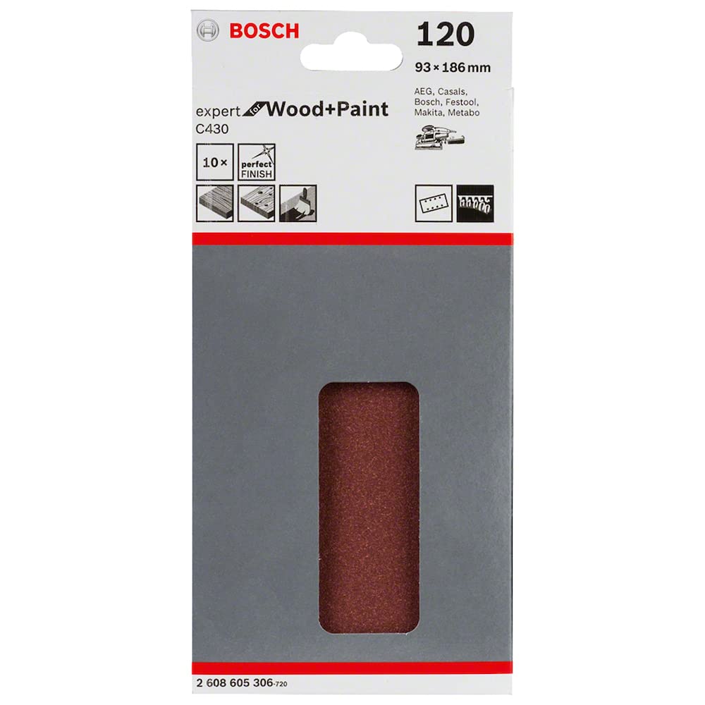 Bosch Feuille abrasive 93x186 mm grain 120 8 trous x10