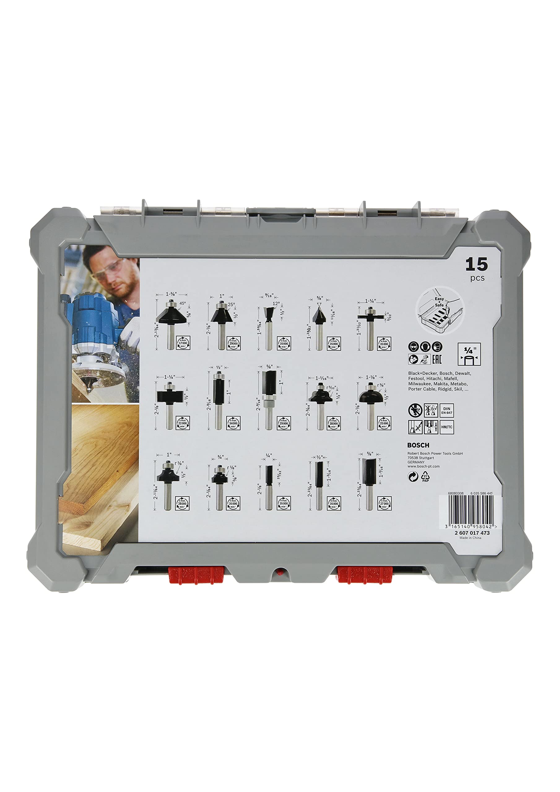 Bosch Fraises PRO Kit 15 Fraises Mixtes Bois 6,35 mm