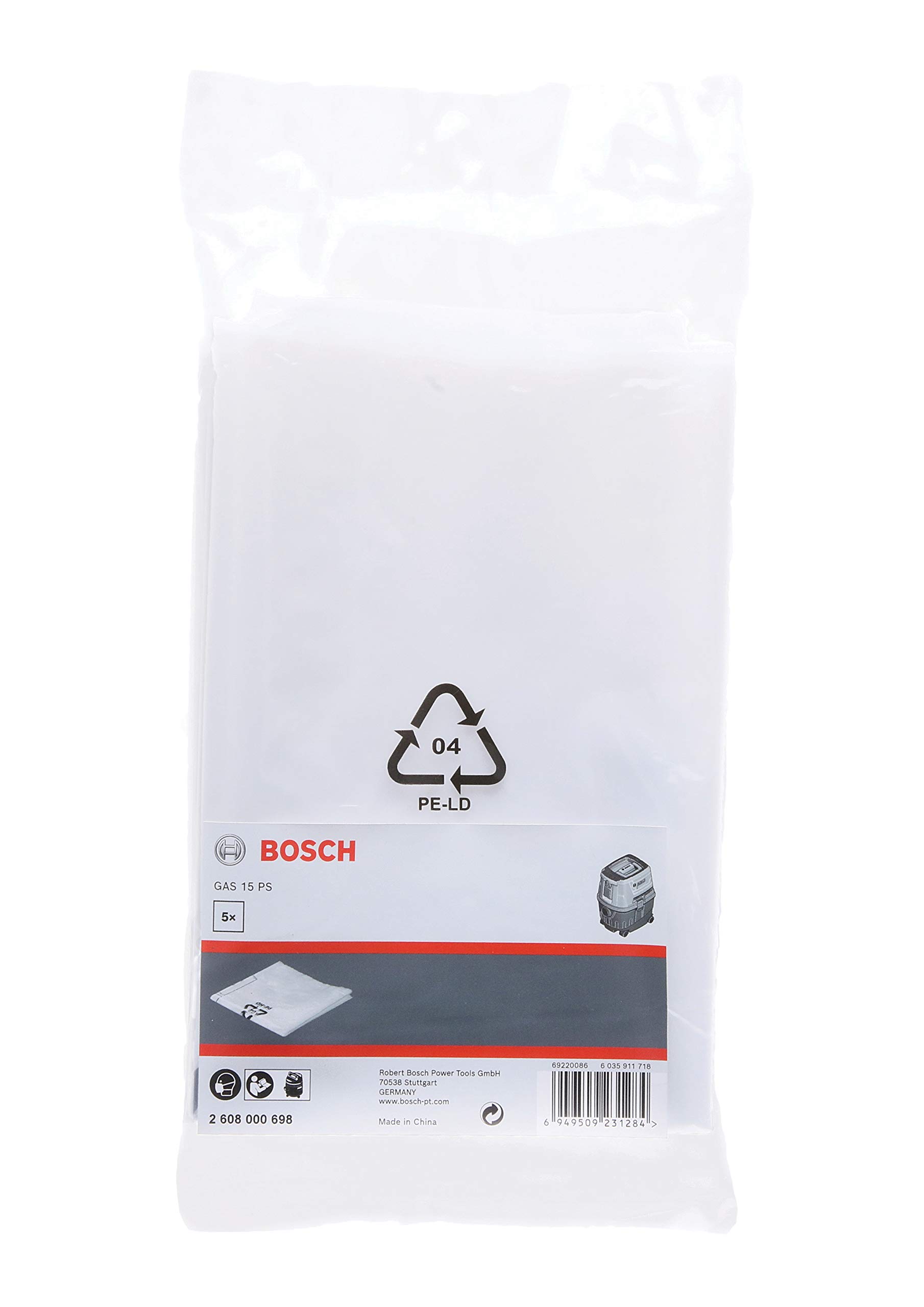 Bosch GAS 15 PS sac aspirateur lot de 5 plastique 8 L