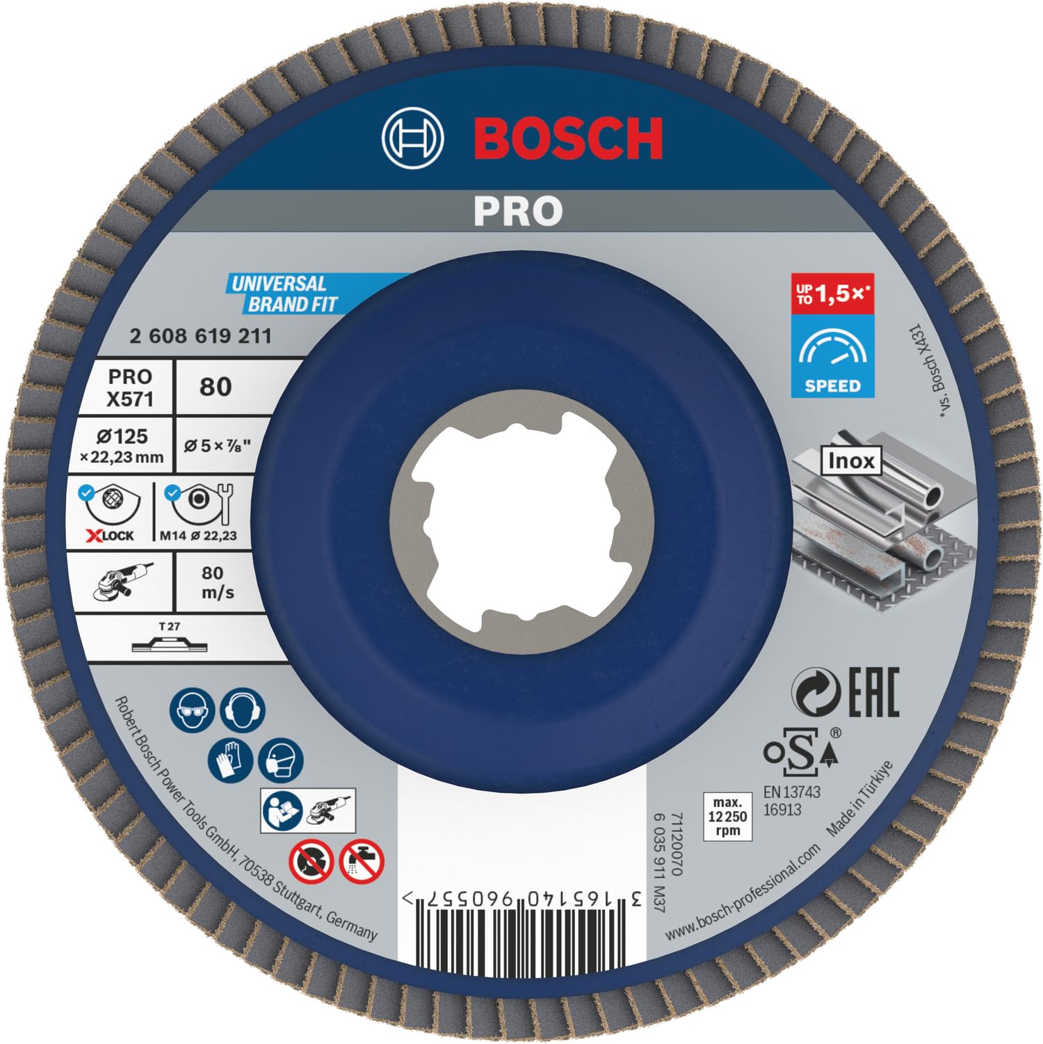 Bosch PRO X571 X-Lock disque lamelles 125 mm grain 80