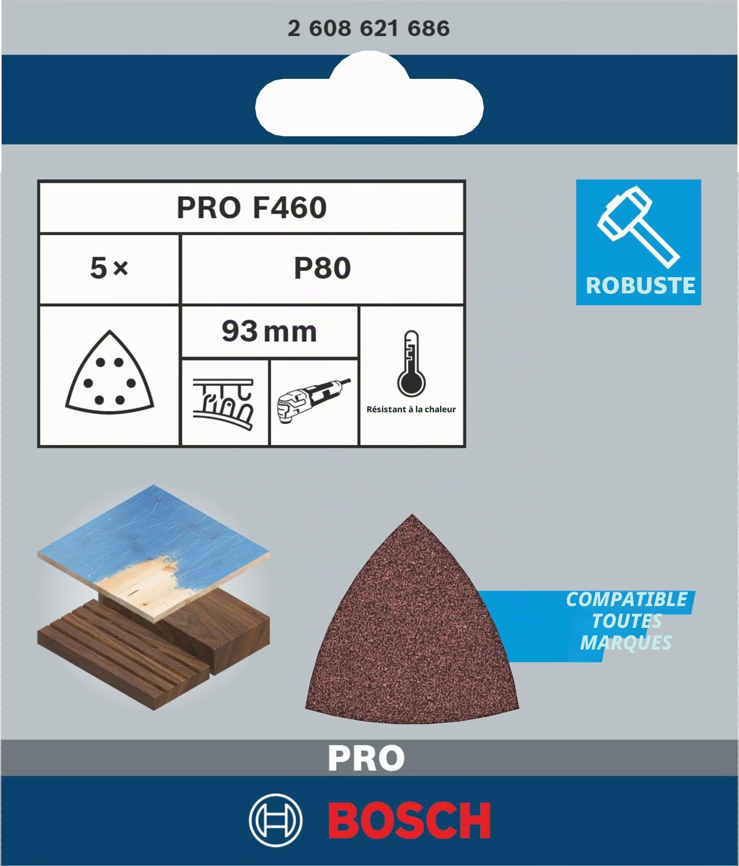 Bosch PRO F460 abrasif G80 93x93 mm x5 multifonctions