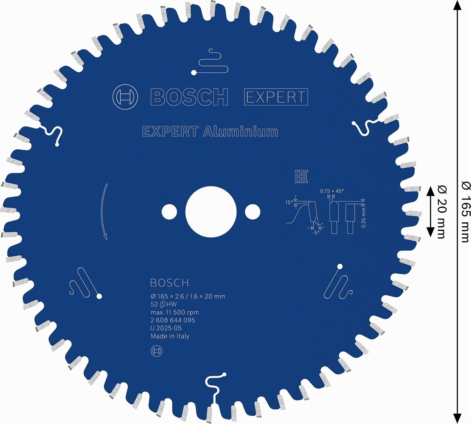 Bosch Expert Aluminium 165 x 20 mm 52 dents lame circulaire alu