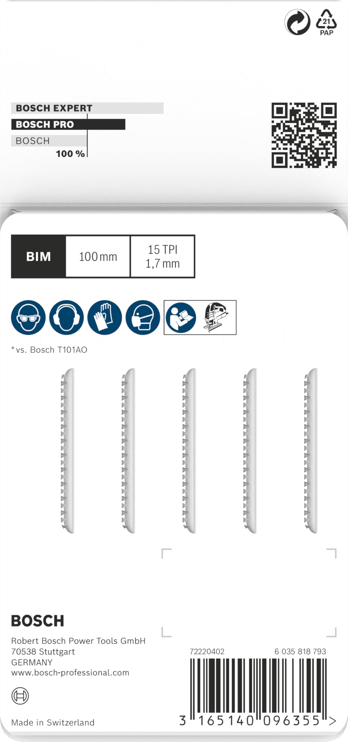Bosch PRO T101AIF lames scie sauteuse bois dur x5
