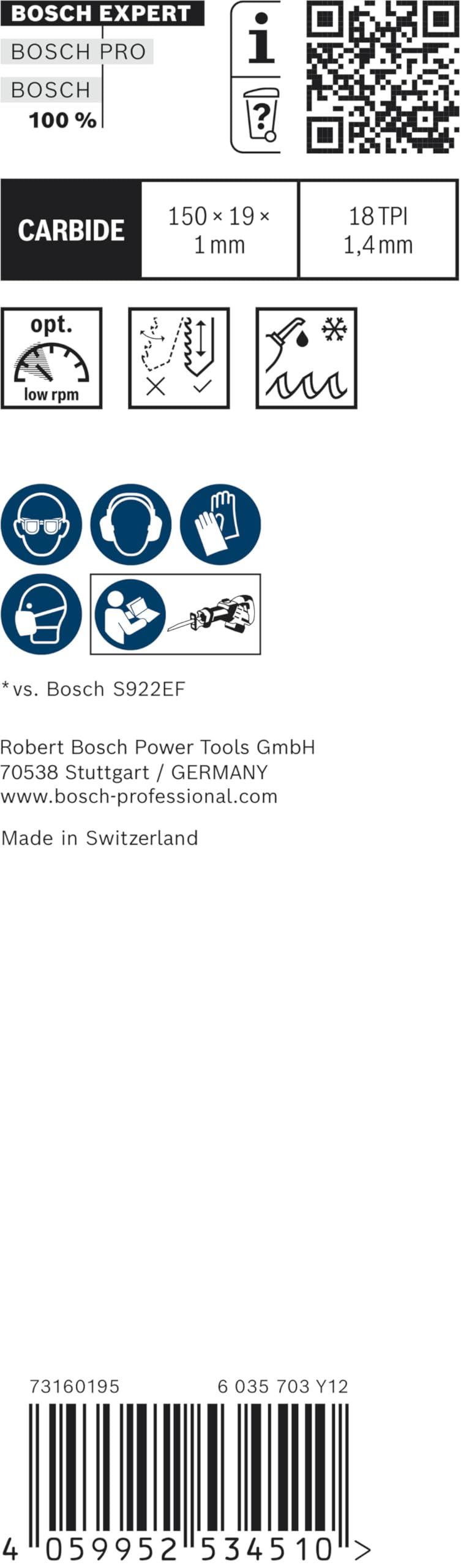Bosch EXPERT S922EHM lame scie sabre carbure 150mm métal fin