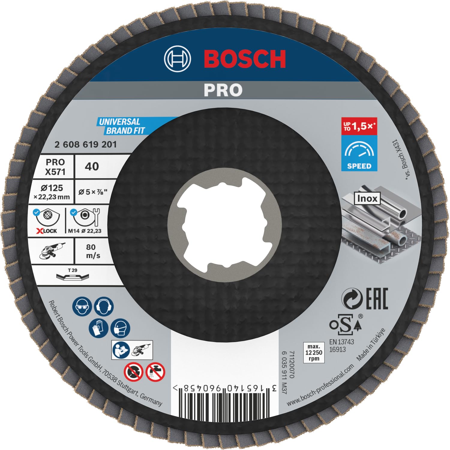 Bosch PRO X571 X-Lock disque lamelles 125 mm grain 80
