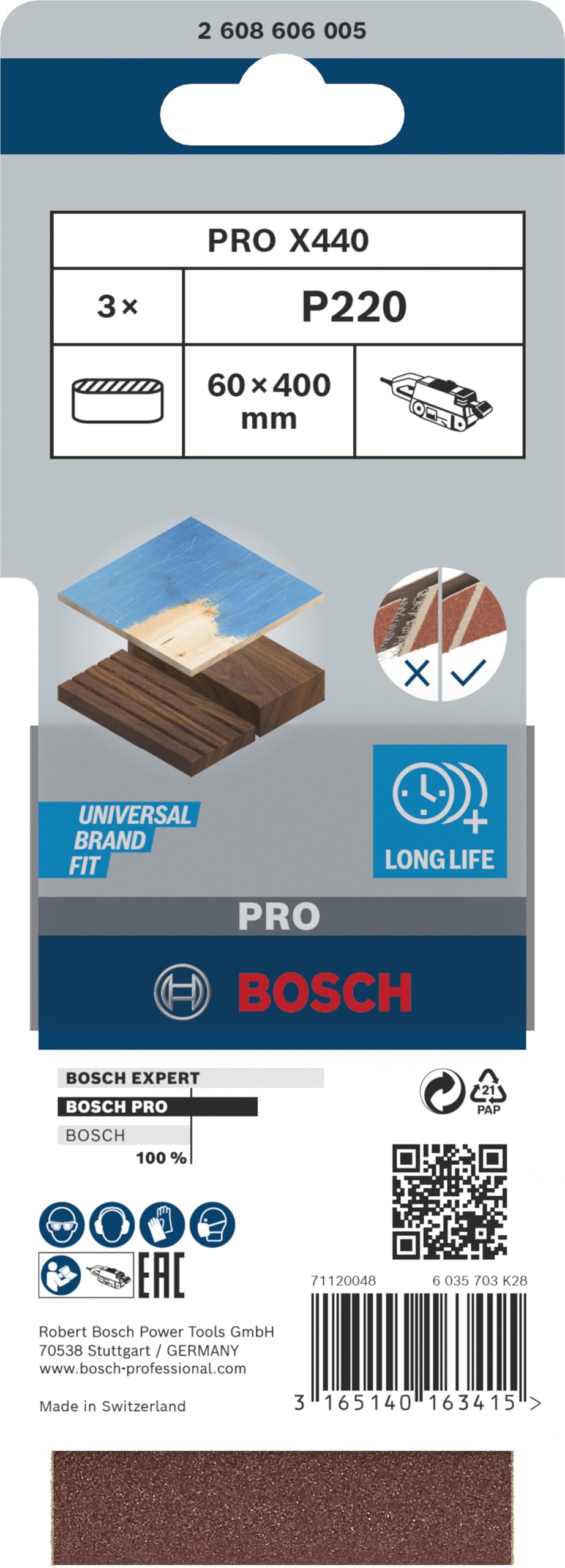 Bosch Pro X440 bande abrasive 60x400 grain 240 x3
