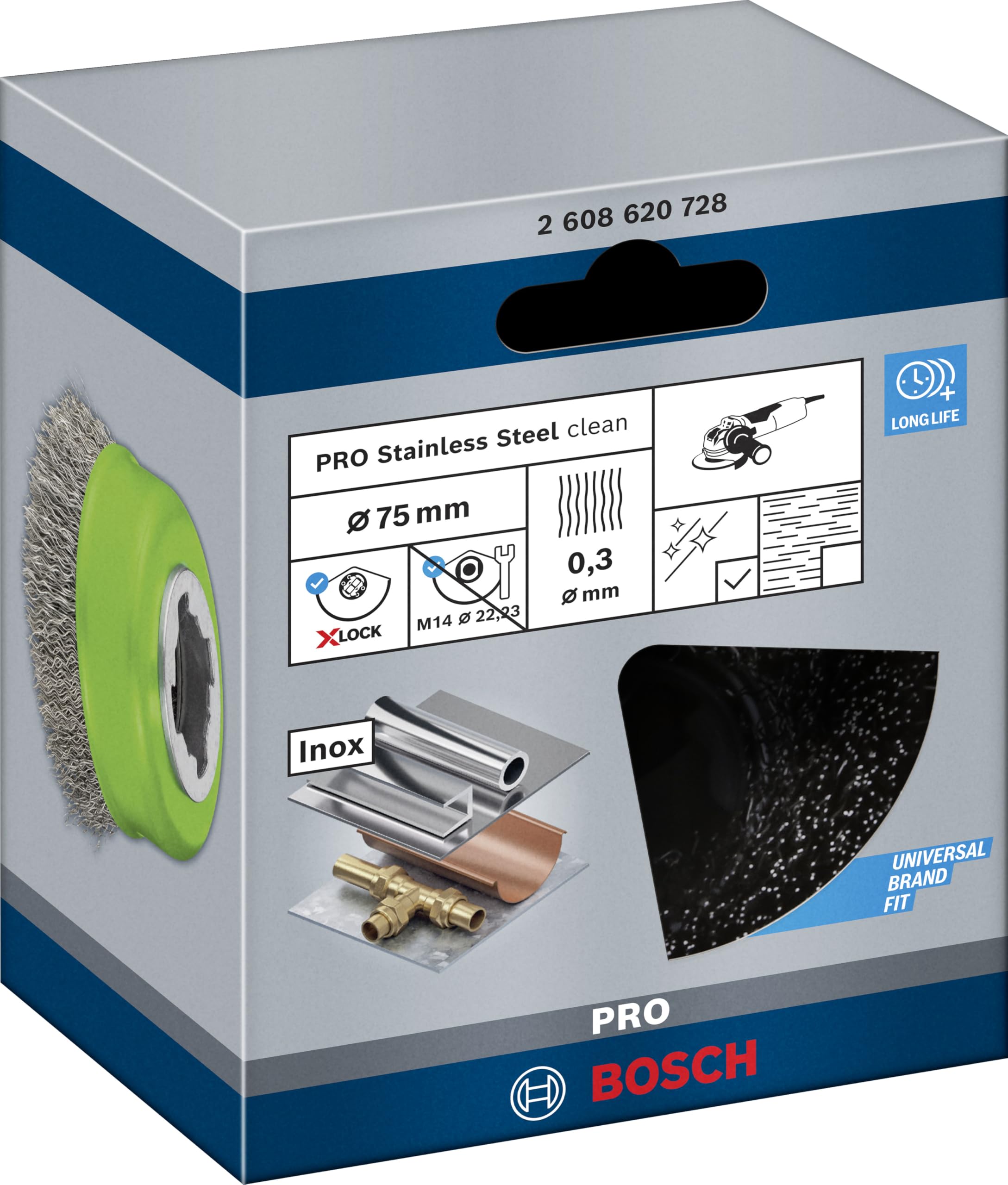 Bosch PRO Stainless Steel brosse boisseau ondulee 75 mm inox