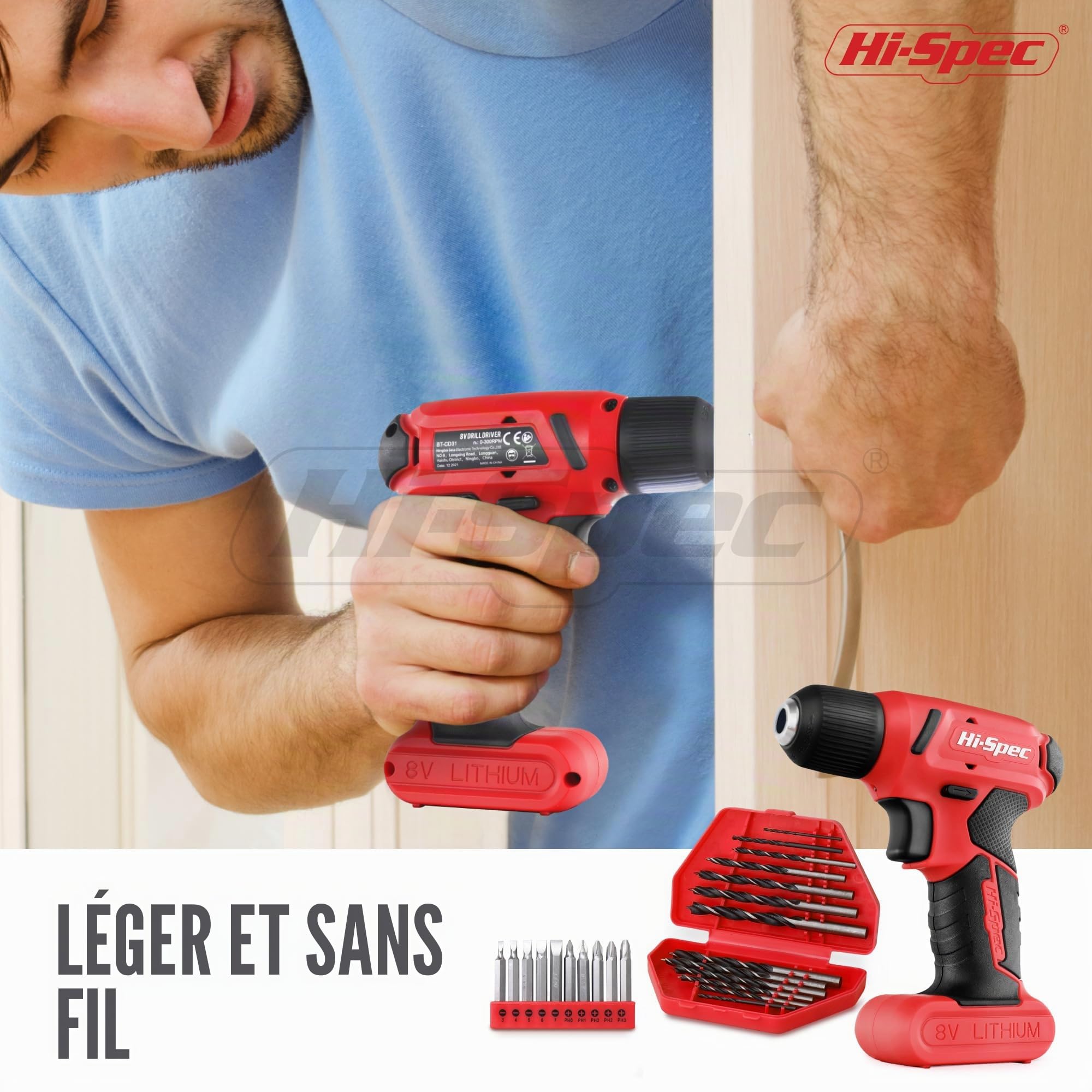Hi-Spec Drill Drivers perceuse 8V rouge 58 pièces