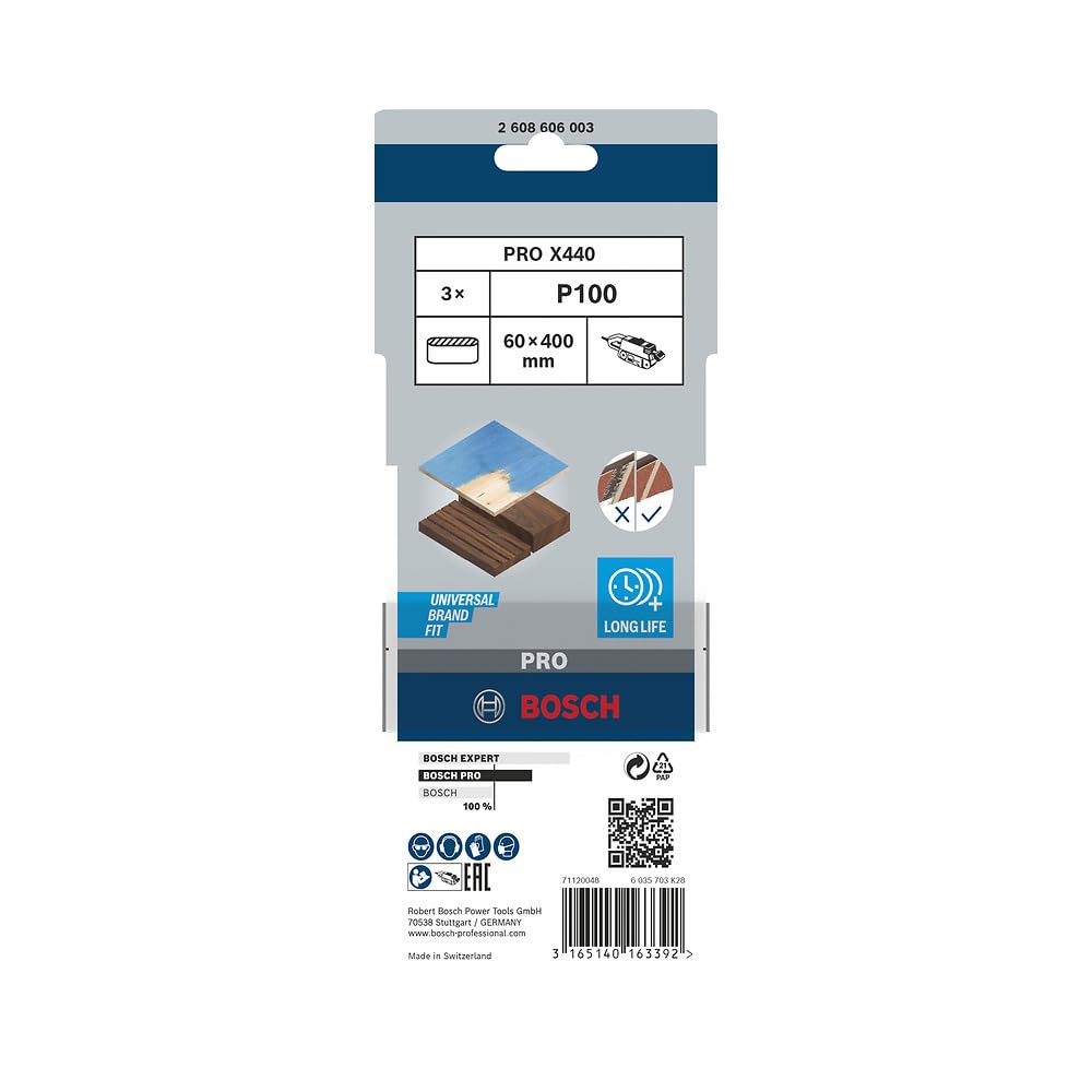 Bosch Pro X440 bande abrasive 60x400 G100 lot 3 bois